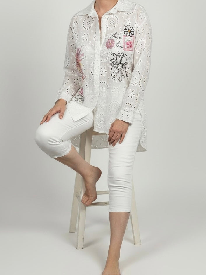 Bluse „Boho“ mit Stickerei in weiß - bunt
