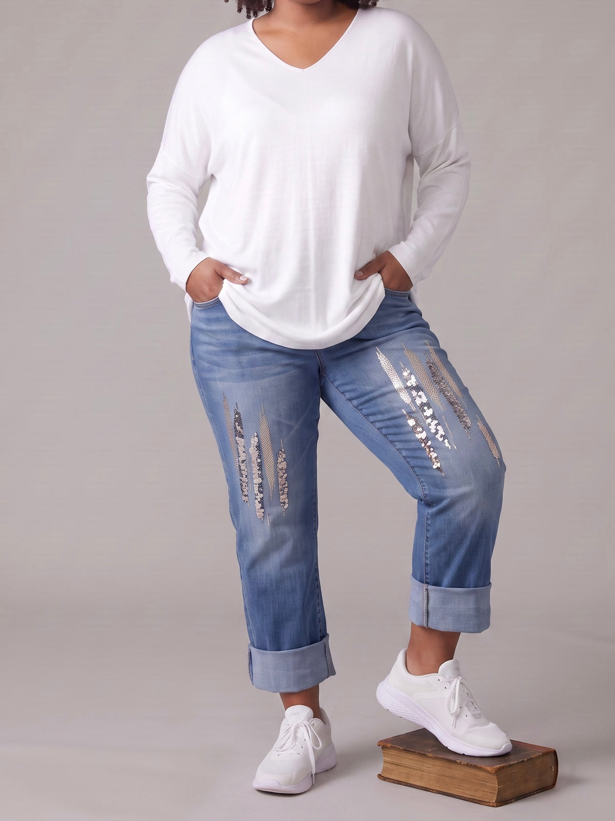 Filigraner V - Feinstrick - Pullover in wollweiß