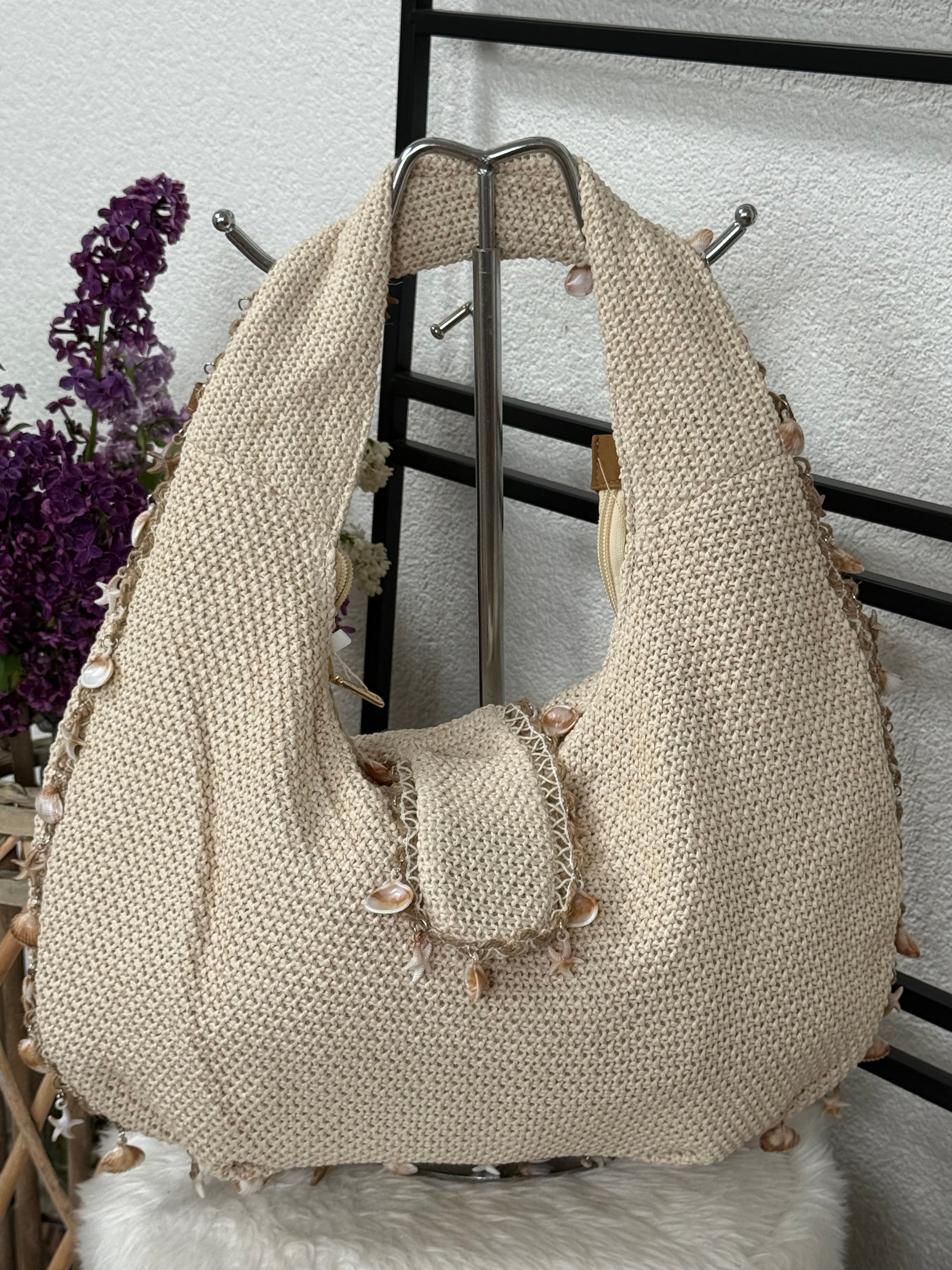 Muschel - Schulter - Tasche „Boho“ in hellbeige