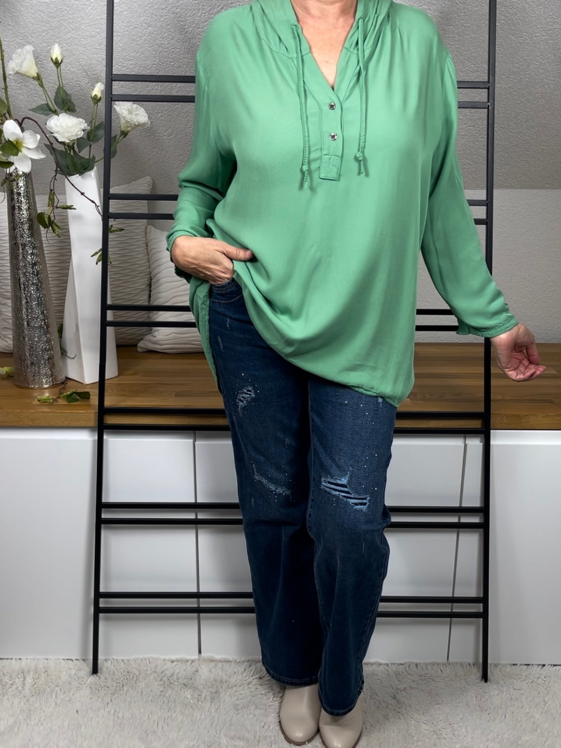 Legere Hemdbluse mit Kapuze in 4 Farben