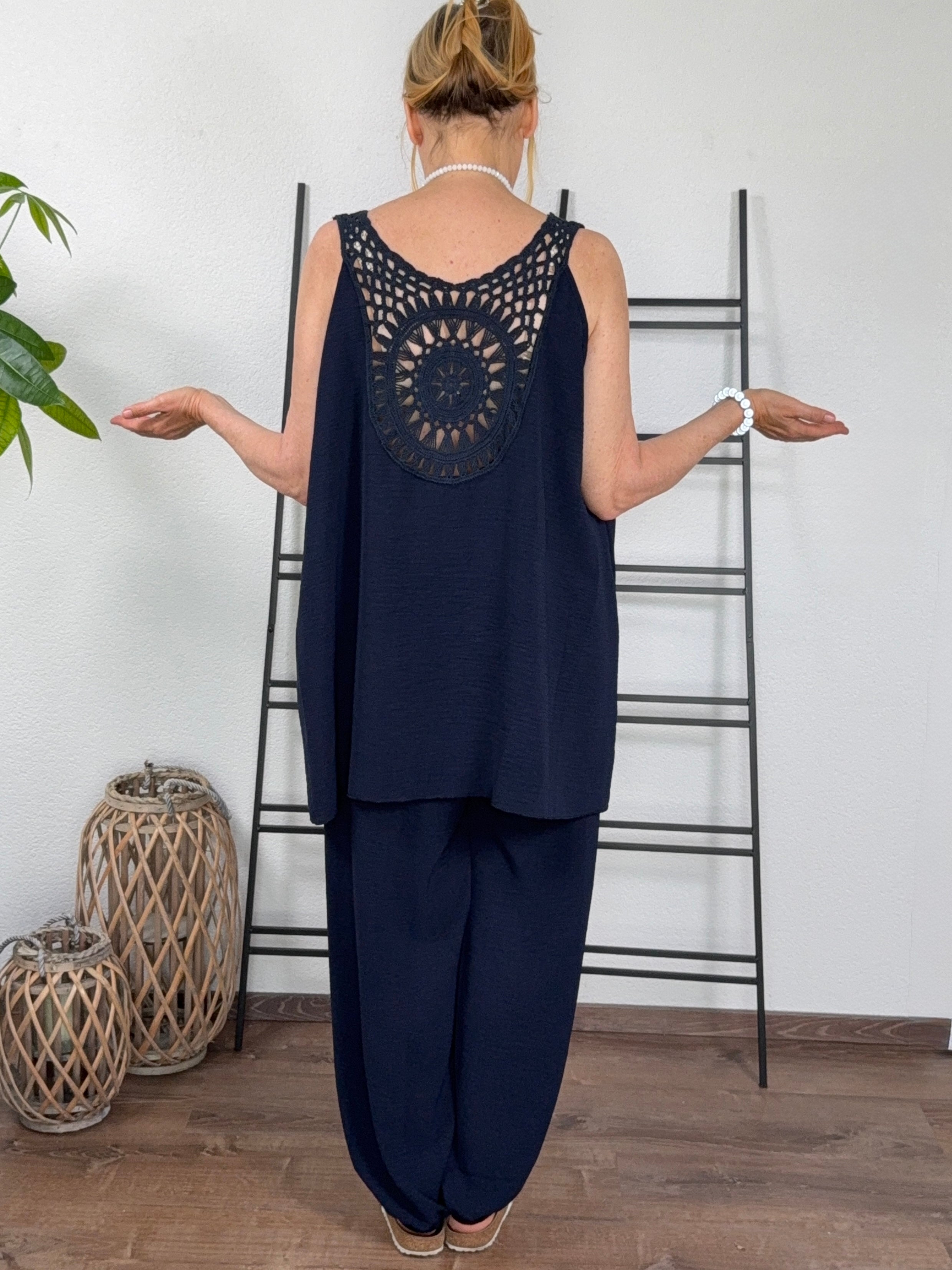 2 tlg. Kombination - Weite Hose und Top mit Spitze in vielen Farben