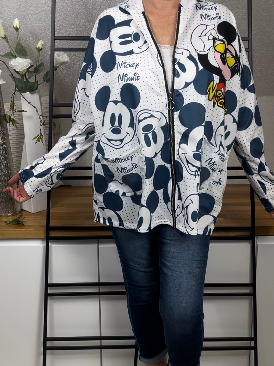 Edle leichte Damen Blusen  - Jacke „Mickey“ mit Kapuze Einheitsgrösse Gr. 38 - 44 in 3 Varianten