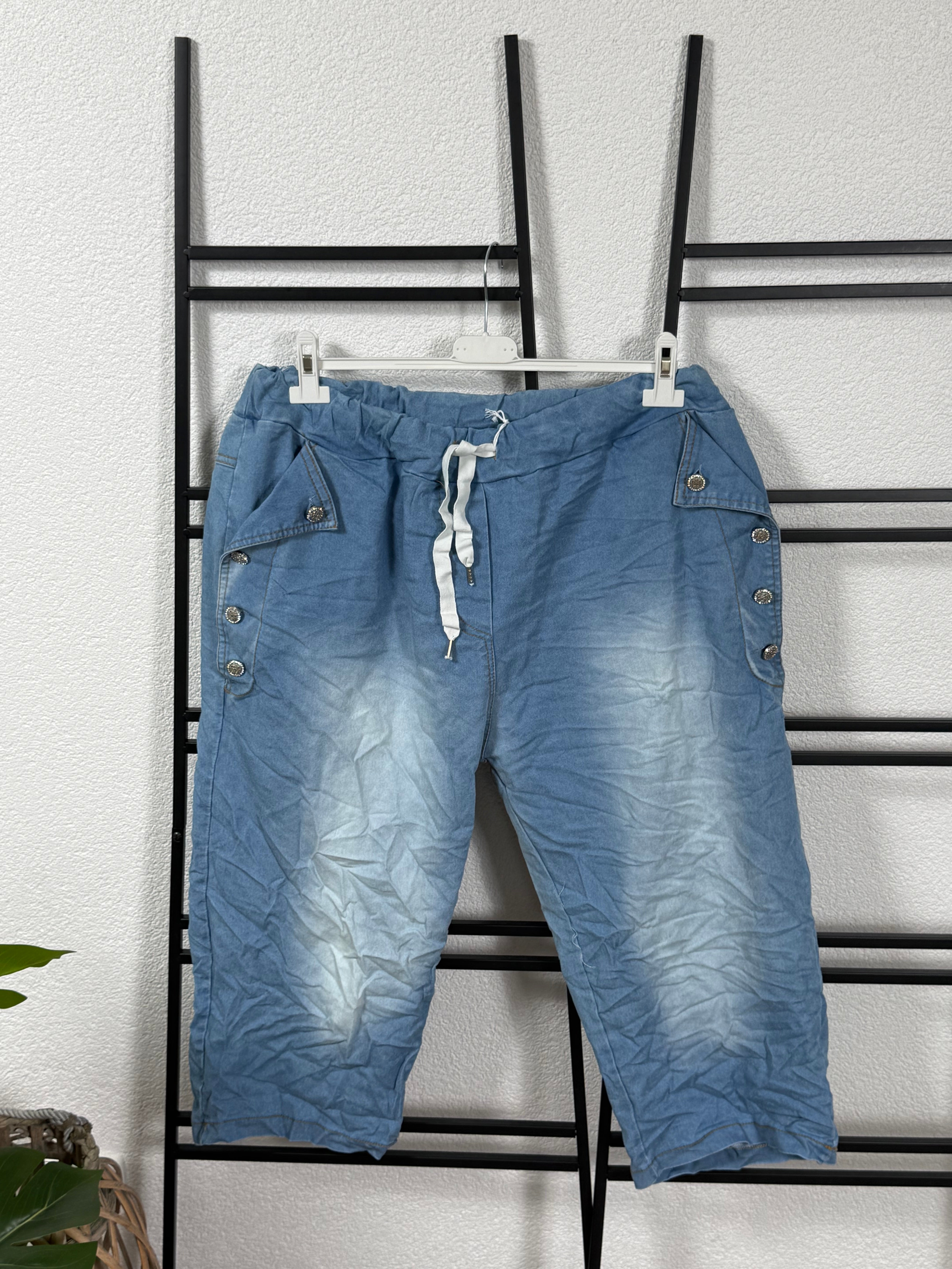 3/4 Jeans mit Kordel und edlen Knöpfen Einheitsgröße Gr. 46 - 54 in blau
