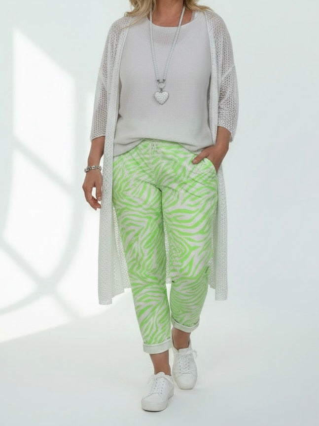 Hose mit Kordelzug und Animal Print“ in neongrün