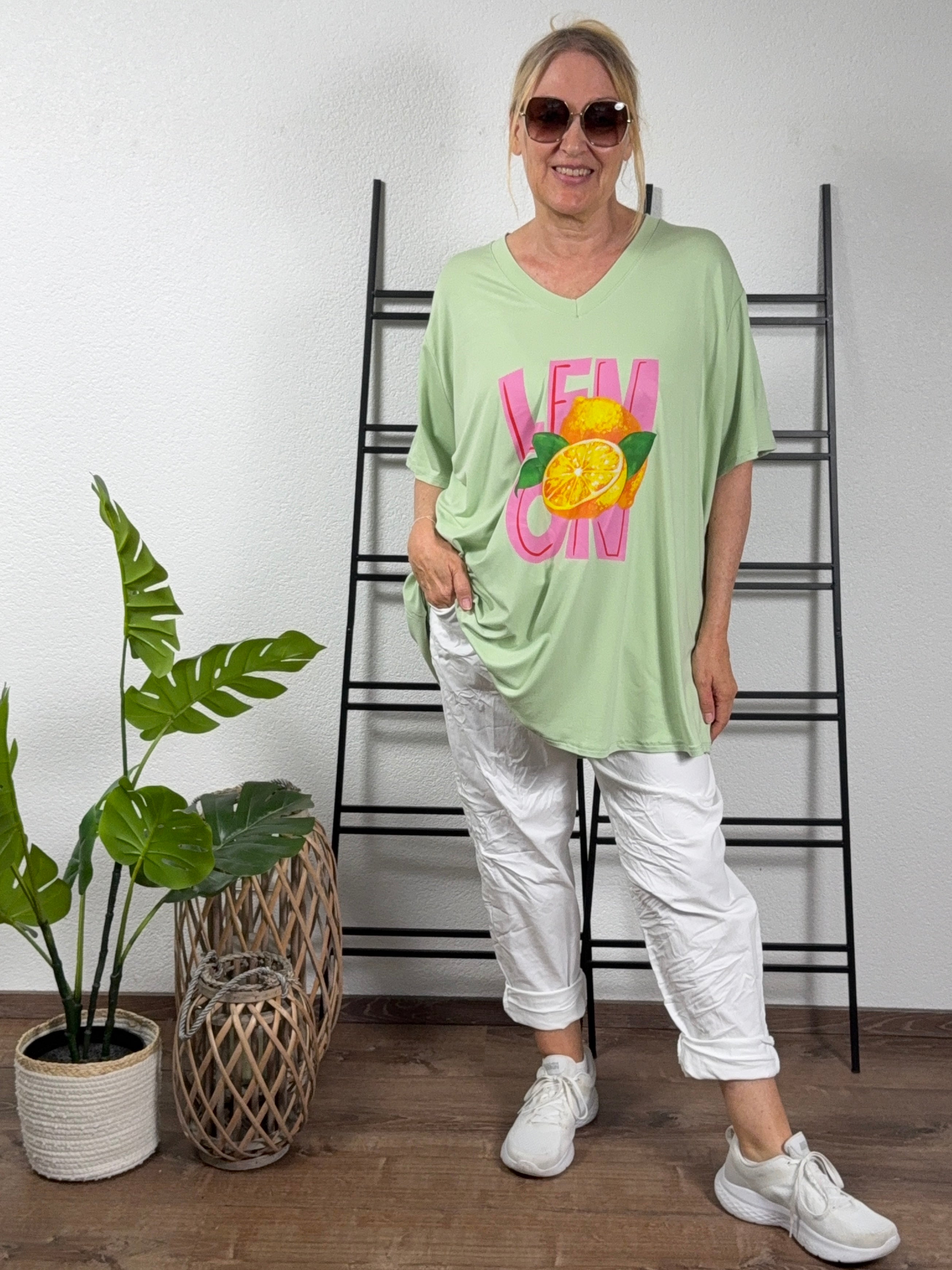 V - Shirt Kurzarm mit „Lemon Print“ Einheitsgröße Gr. 42–48 in vielen Farben