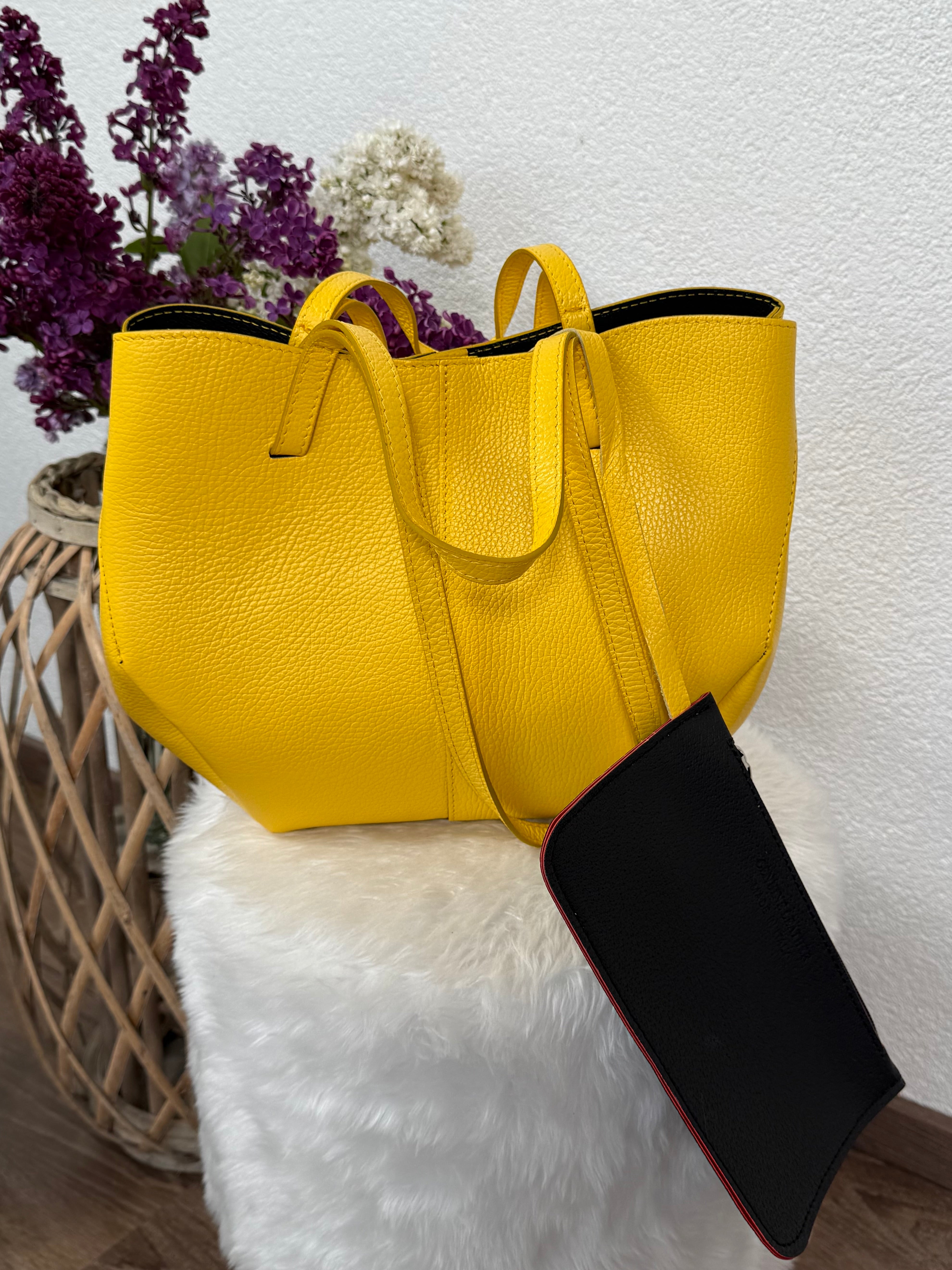 2 tlg. Echtleder Tasche „Sole“ in sonnen - gelb