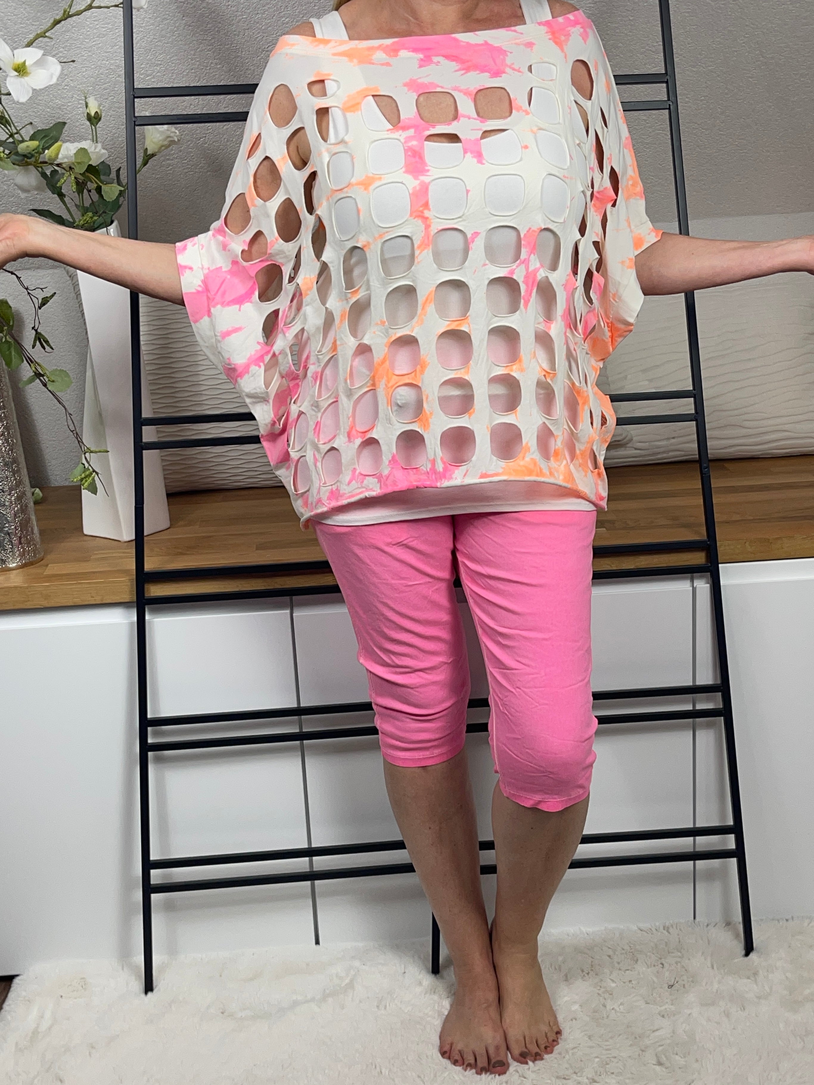 !!!!KEINE RETOURE MÖGLICH!!!! Damen - Pullover „Lochi Neon“ Einheitsgrösse Gr. 36 - 46 in orange - pink - weiß