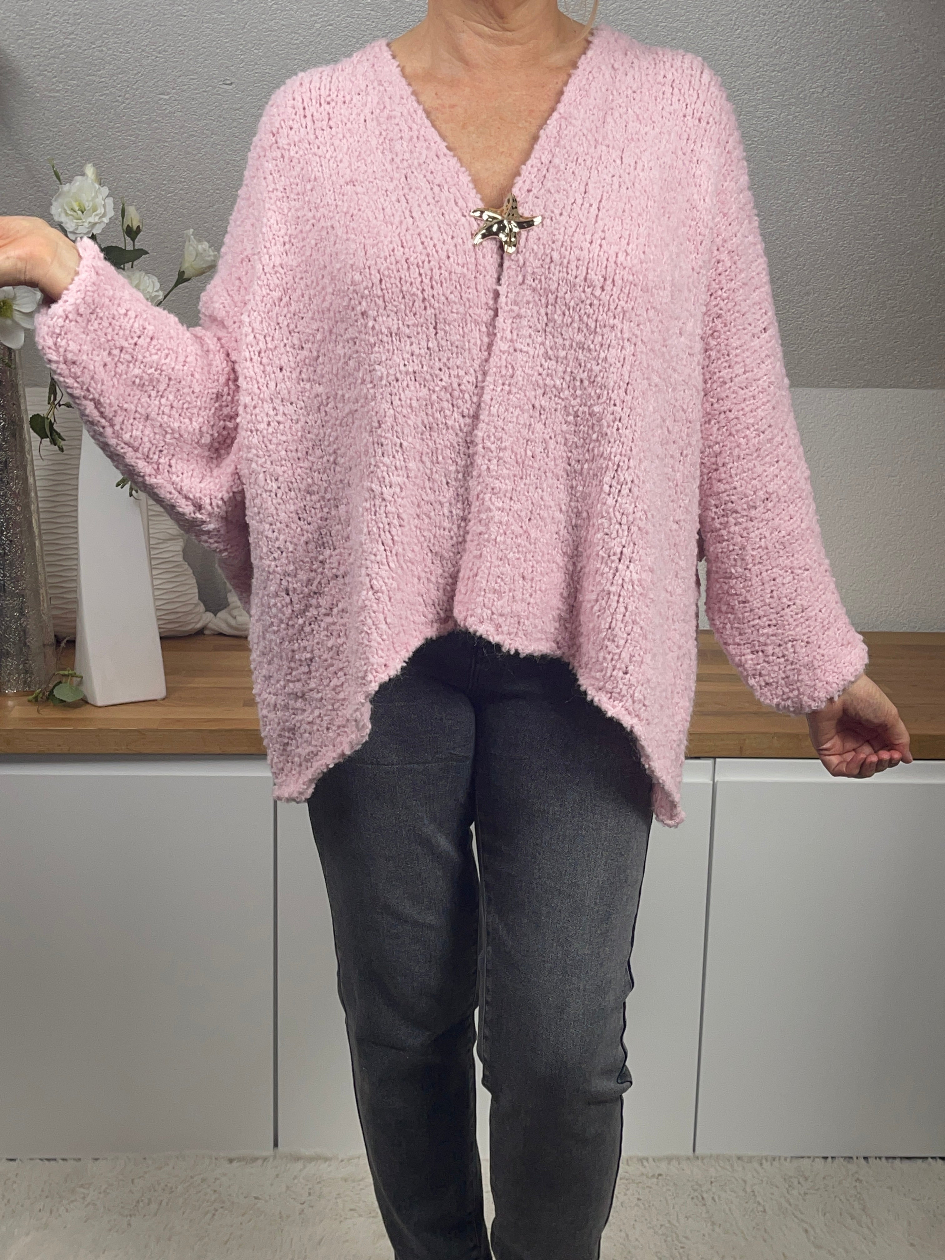 !!!KEINE RETOURE MÖGLICH !!! Hochwertige Damen „Boucle“ Strickjacke mit Brosche und Alpaka Einheitsgrösse Gr. 38 - 46 in 4 Farben
