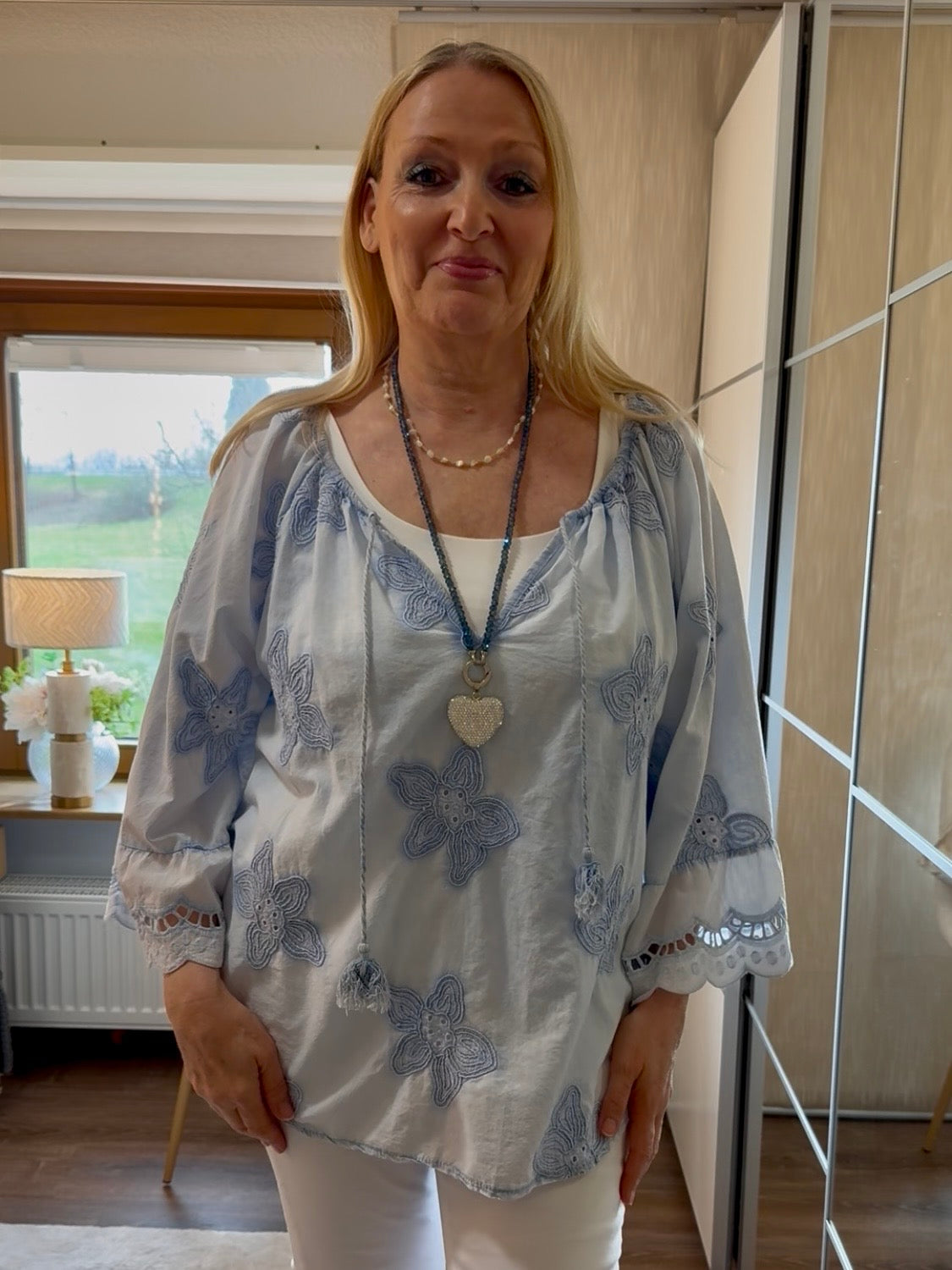 Tunika „Flower“ Einheitsgröße Gr. 38 - 44 in jeansblau