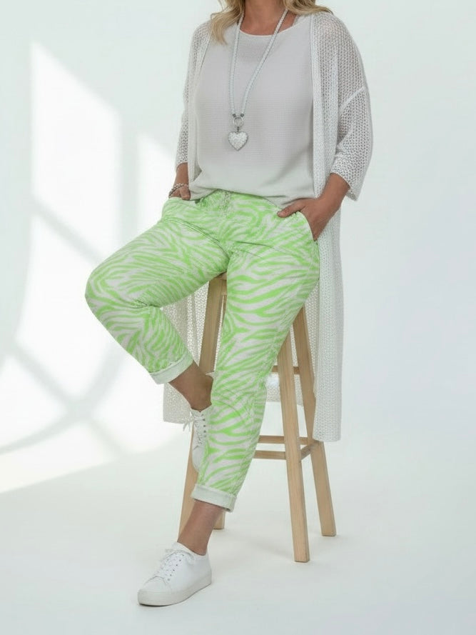 Hose mit Kordelzug und Animal Print“ in neongrün