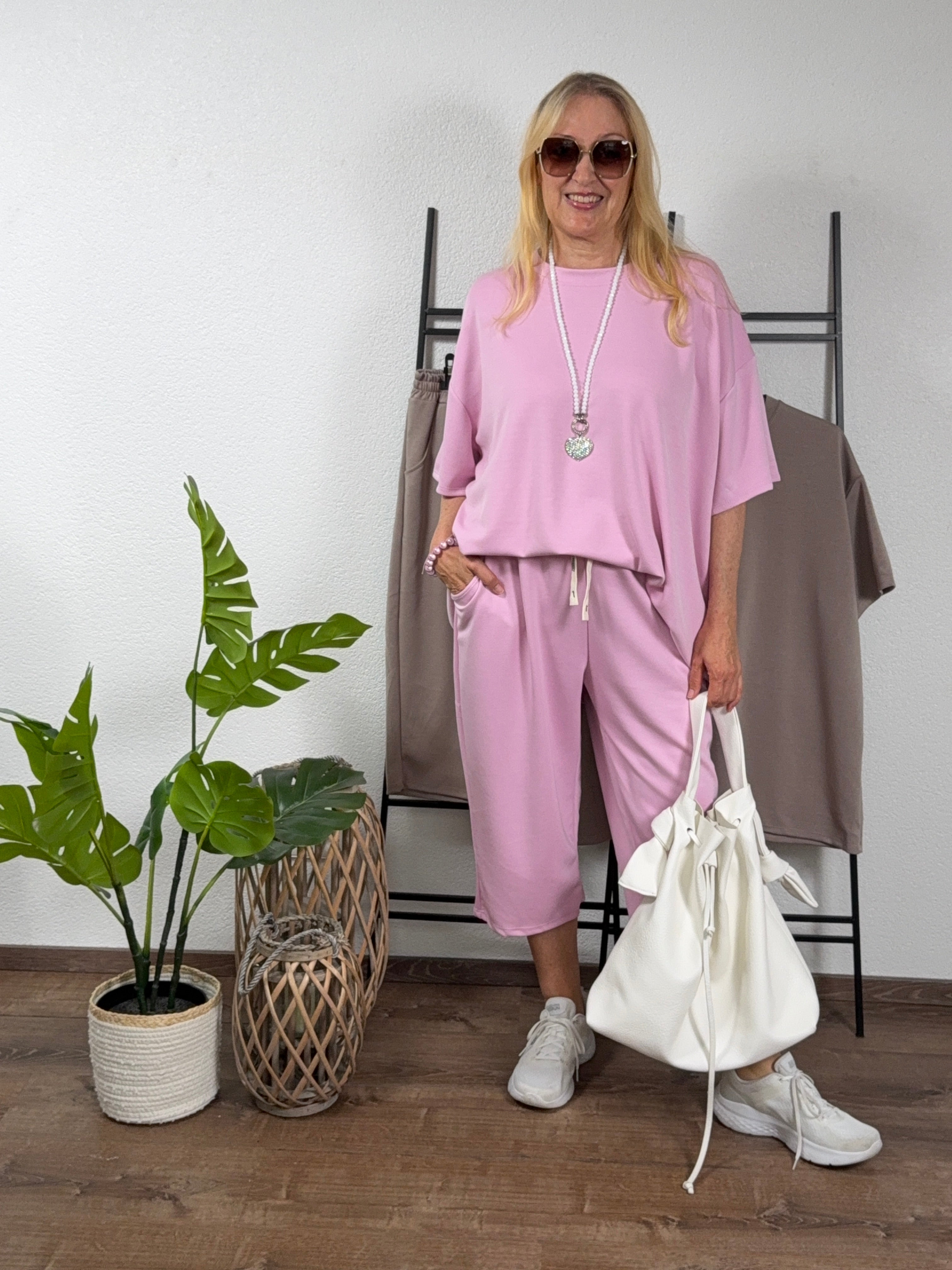 2 tlg. Kombination - „Fluffi“ 3/4 Hose und T - Shirt Einheitsgröße Gr. 44-52 in zwei Farben