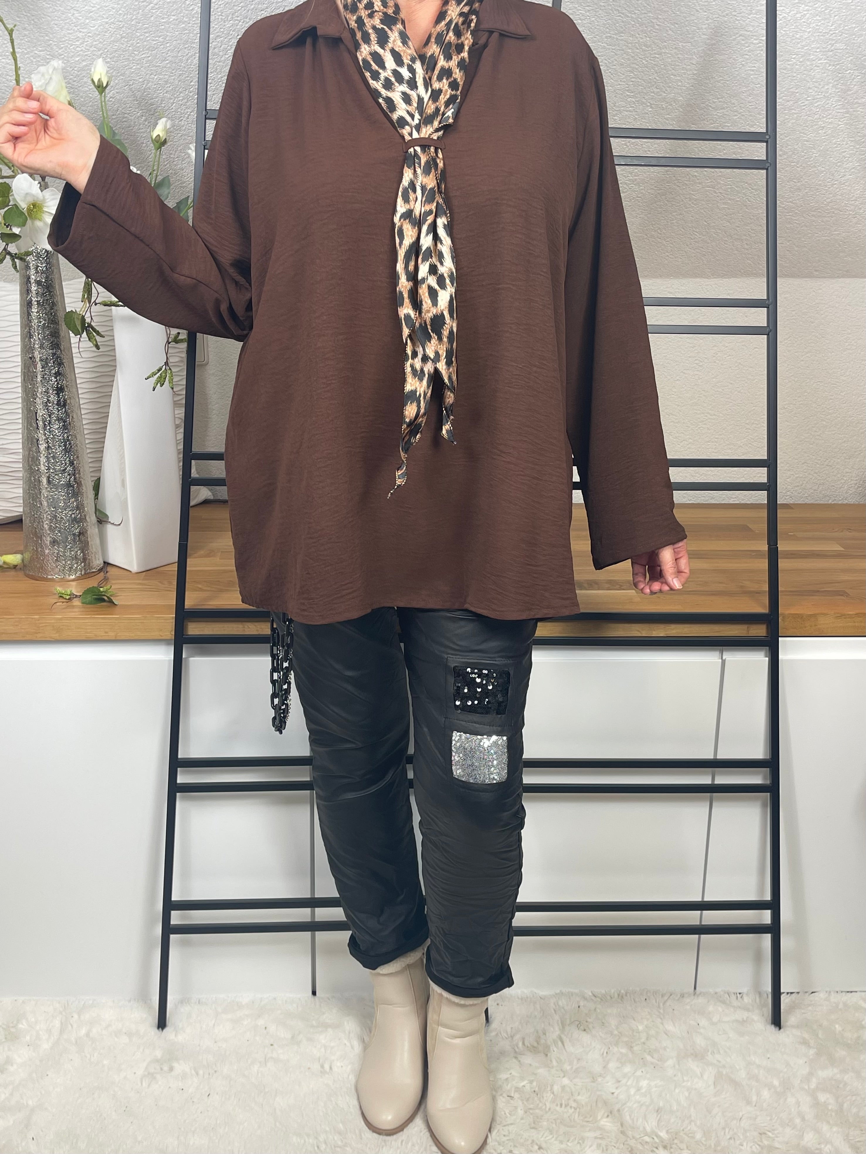 Damen Tunika mit Schal Einheitsgrösse Gr. 40 - 46 in 5 Farben