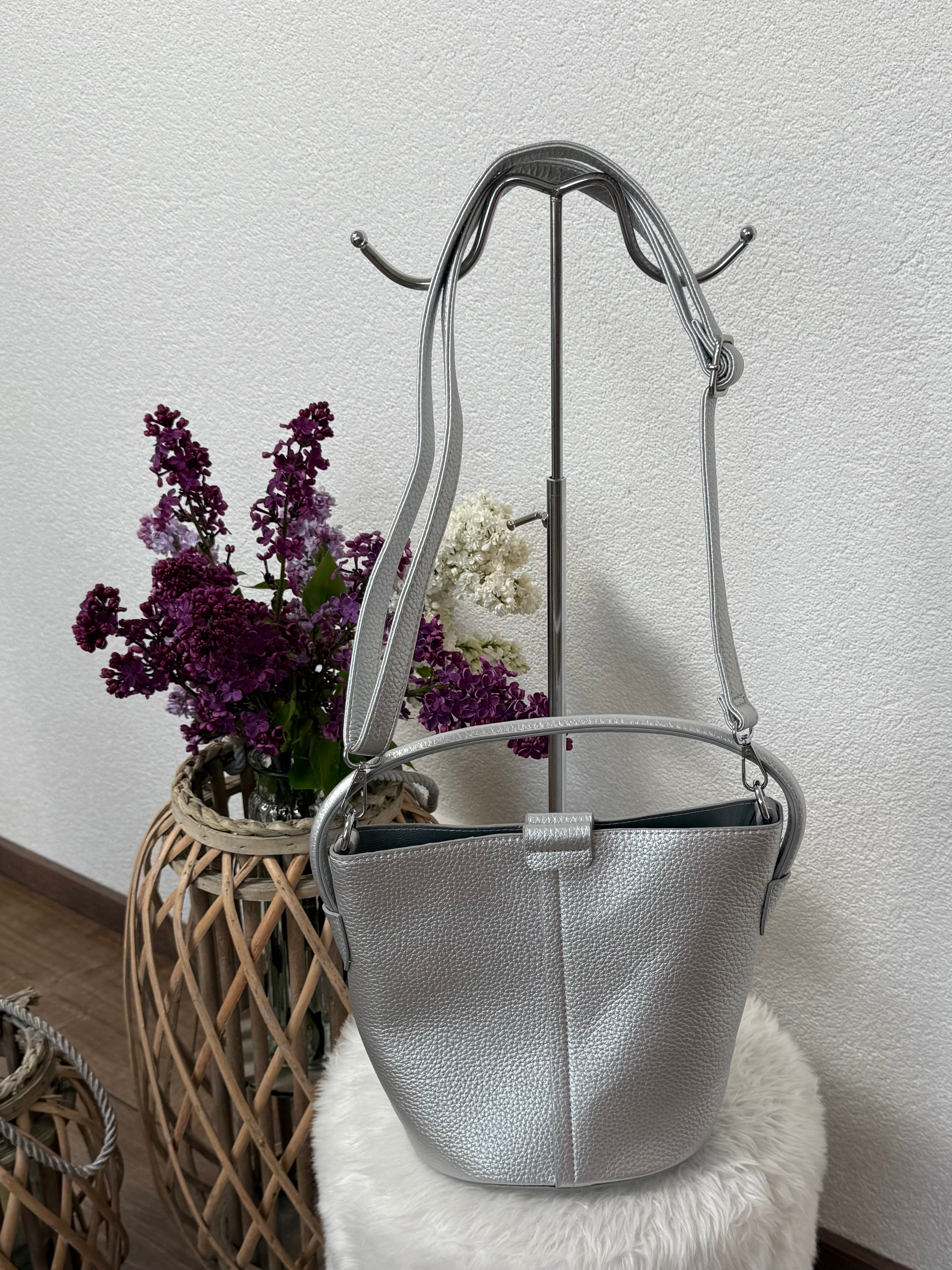 2 tlg. elegante Schulter - Tasche in silber
