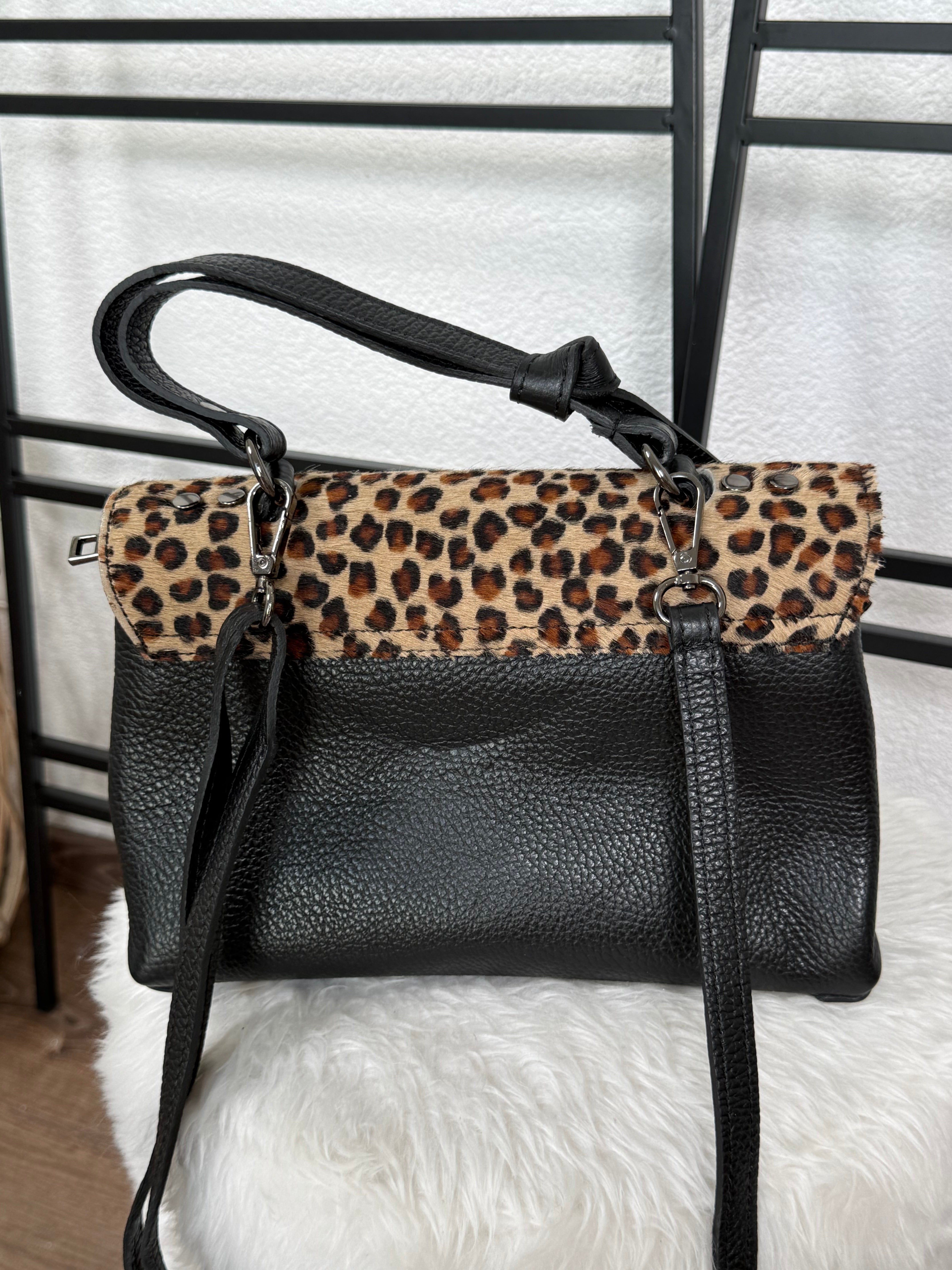 Echtleder Tasche „Animal - Print“ in schwarz - braun