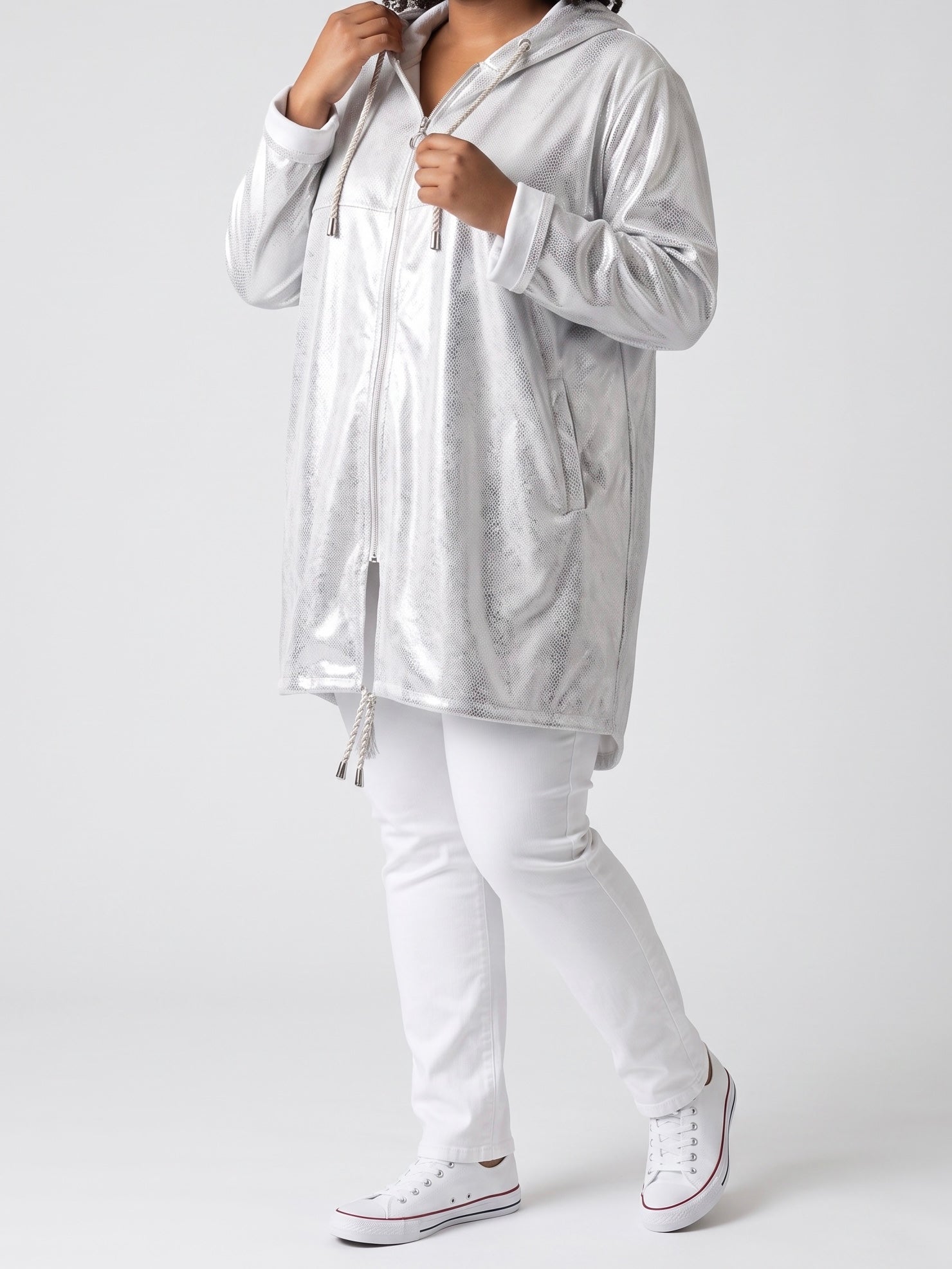 Elegante Lederimitat - Jacke in weiß - silber