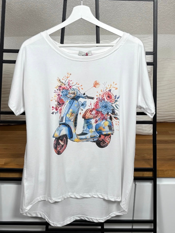 !!!!KEINE RETOURE MÖGLICH!!!! Damen - T - Shirt „Roller“ Einheitsgrösse Gr. 36 - 44 in weiß - bunt