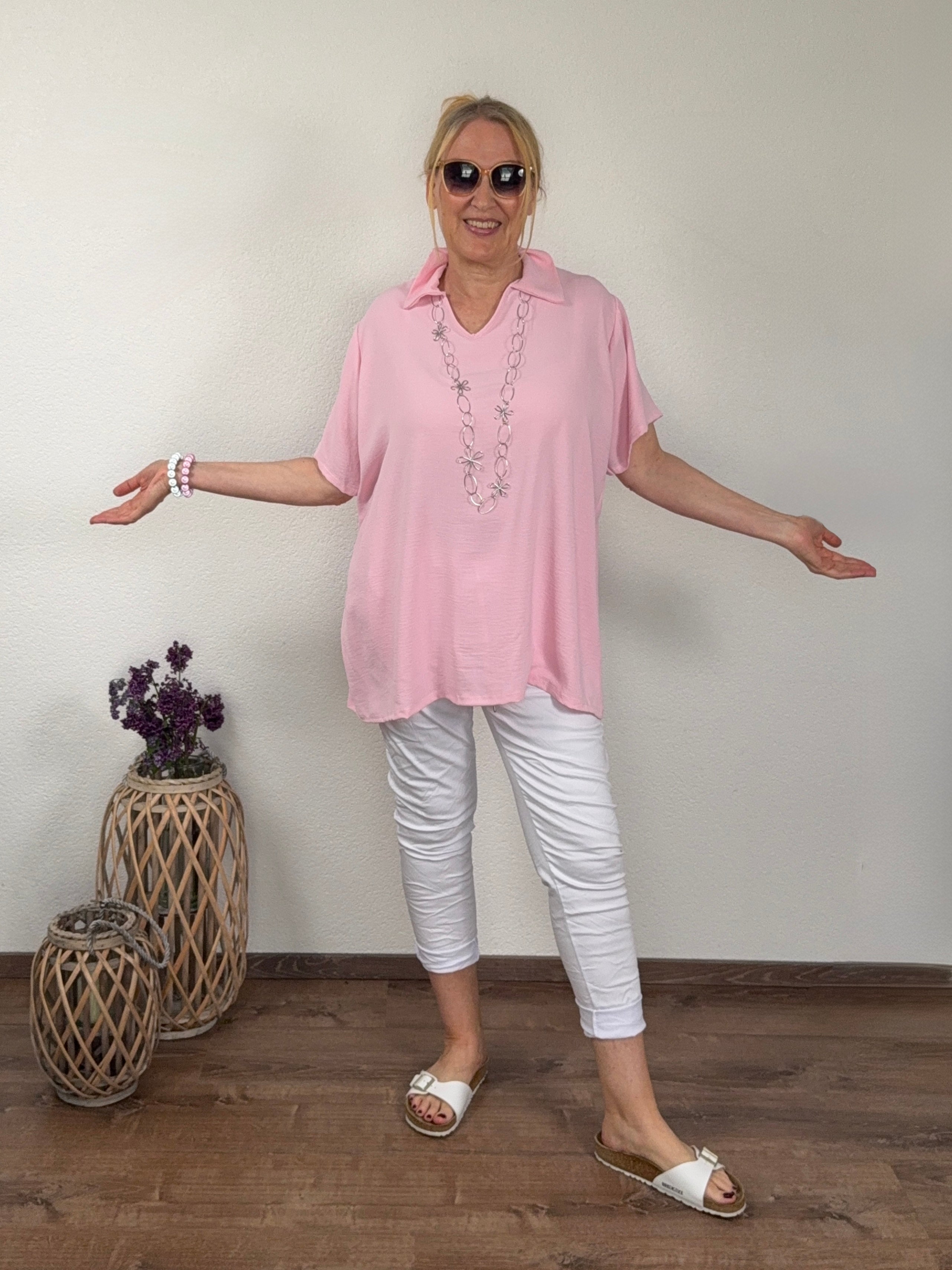 Casual Kurzarm - Bluse mit Kragen Einheitsgröße Gr. 40 - 46 in 3 Farben