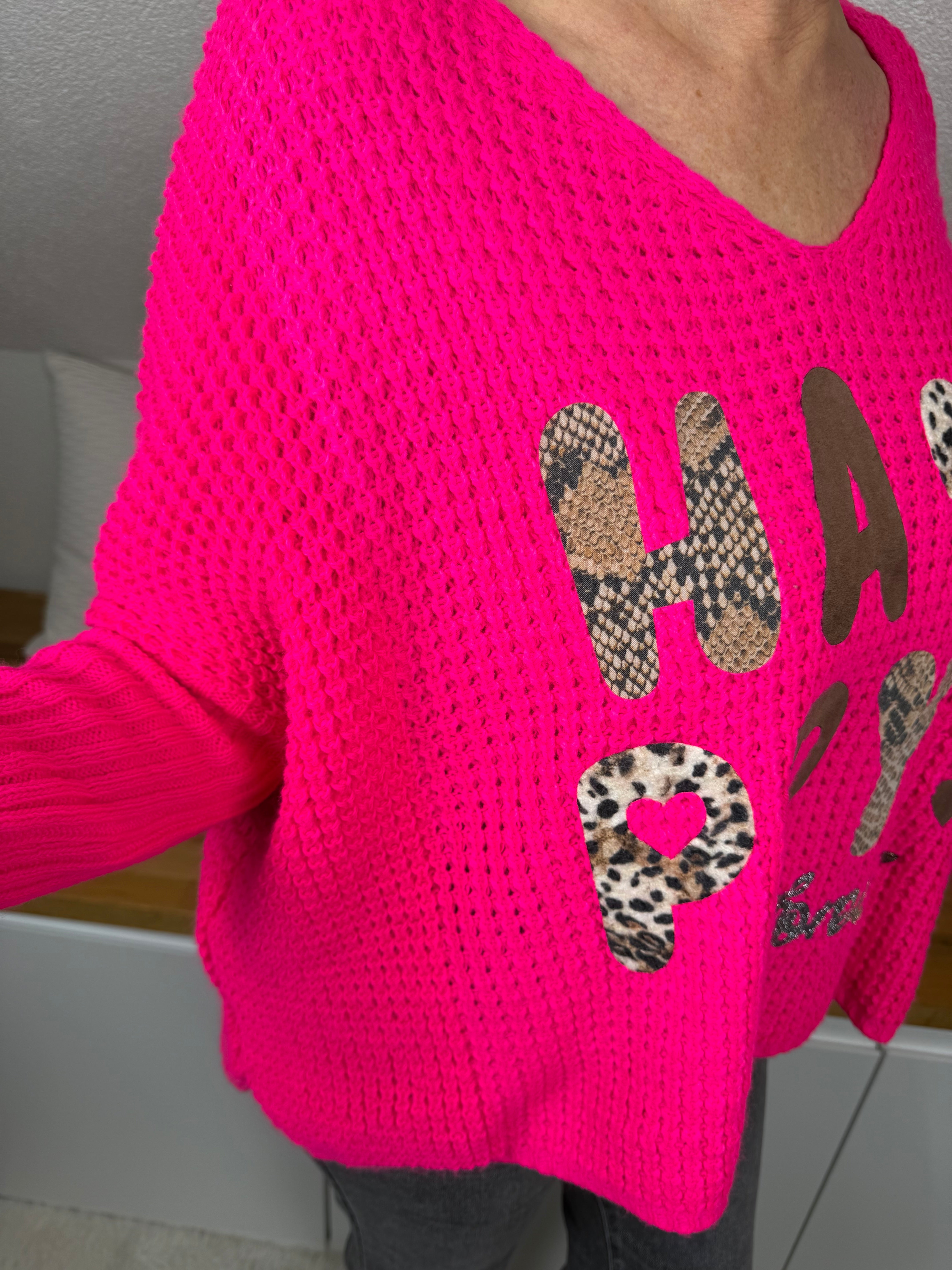 Kurzer Pullover "Be Happy Forever" Einheitsgröße 38 bis 42