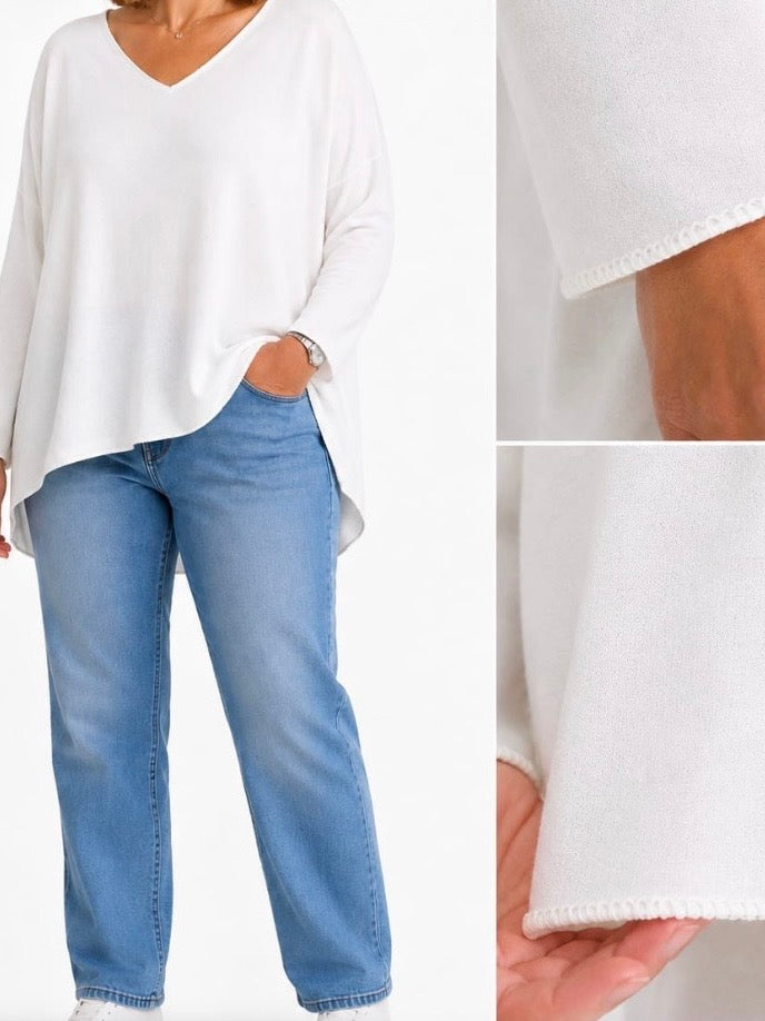 Filigraner V - Feinstrick - Pullover in wollweiß