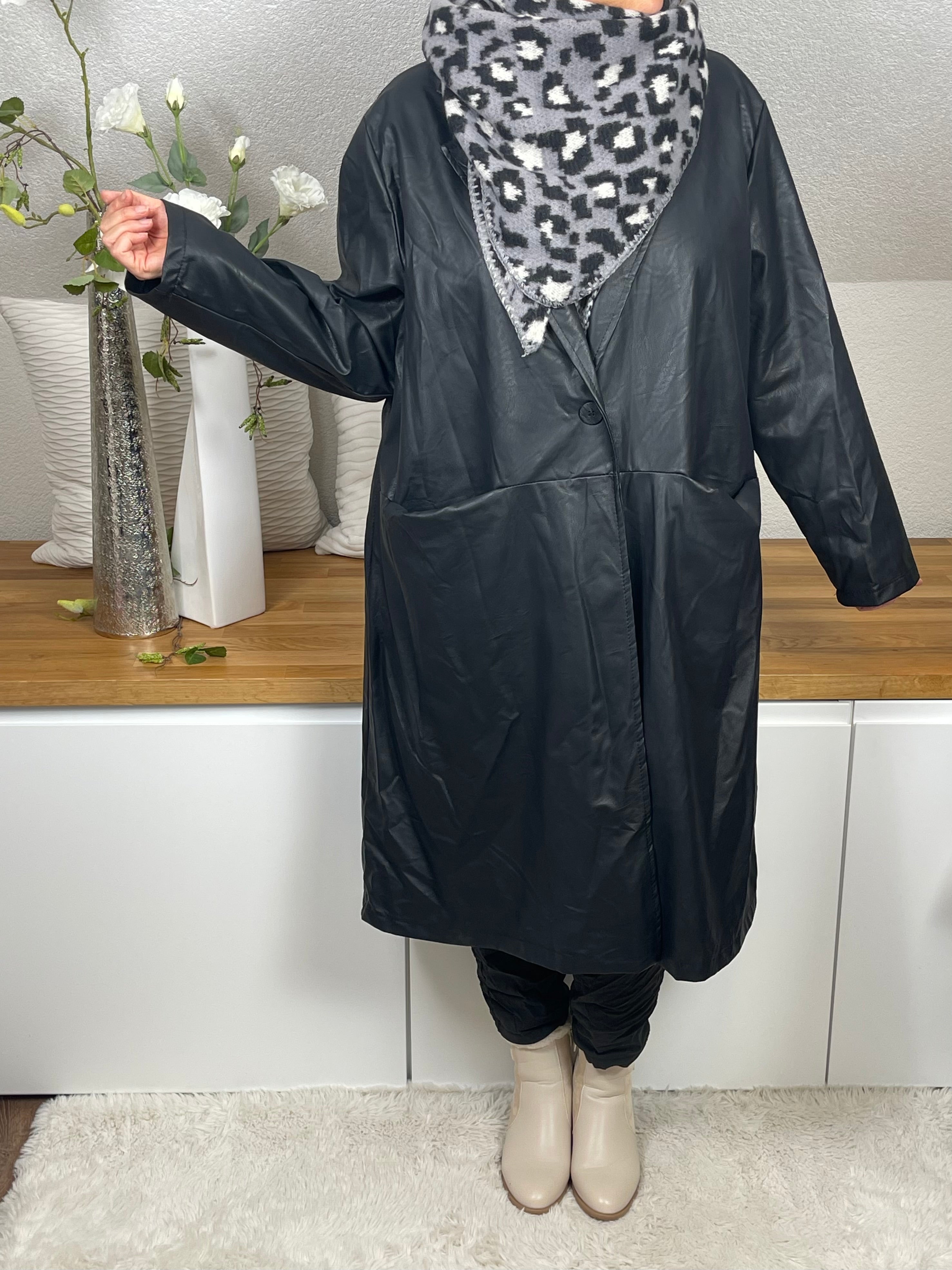 Eleganter Damen Lederimitat - Mantel Einheitsgrösse Gr. 42- 48 in 3 Farben