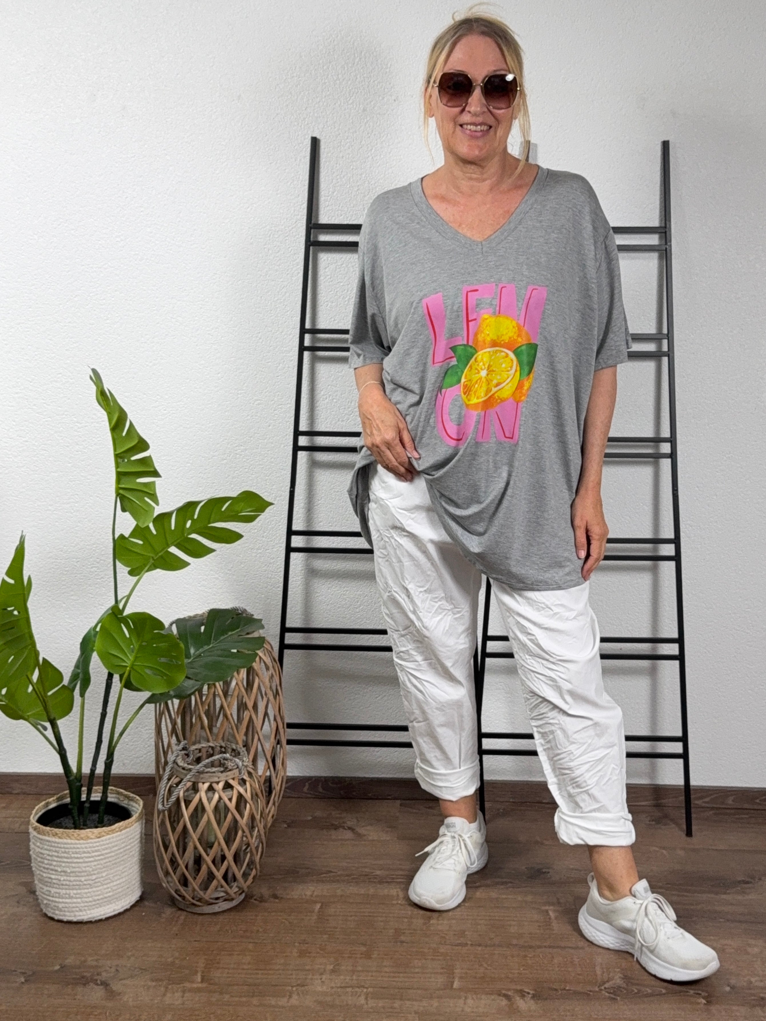 V - Shirt Kurzarm mit „Lemon Print“ Einheitsgröße Gr. 42–48 in vielen Farben
