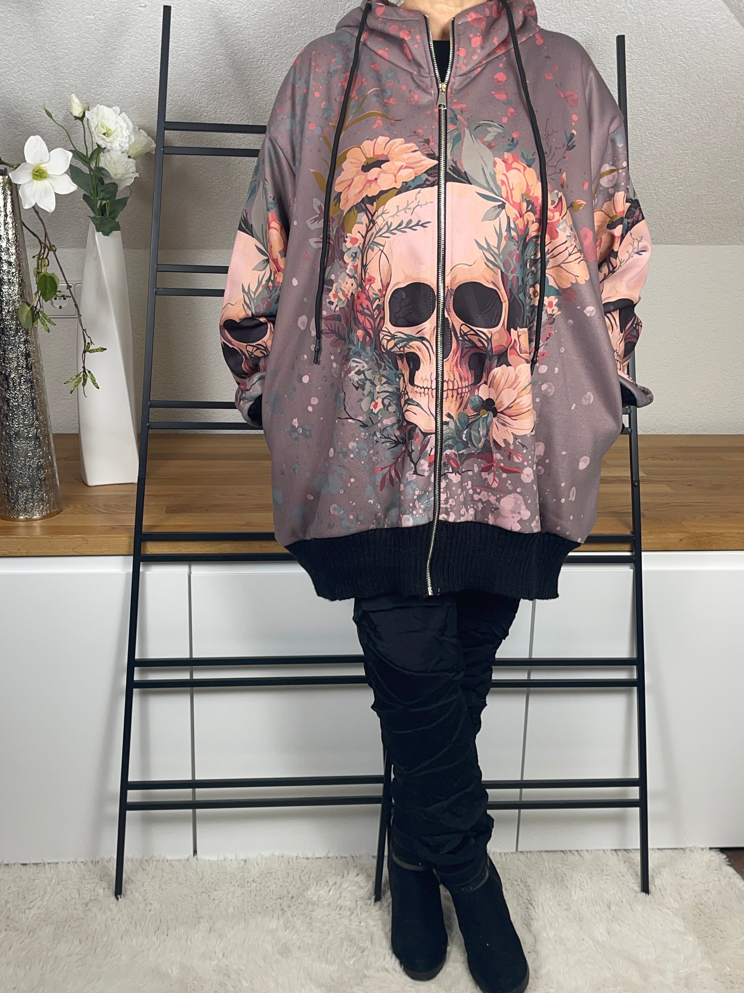 Damen - Softshelljacke „Skull“ in taupe - rose - bunt