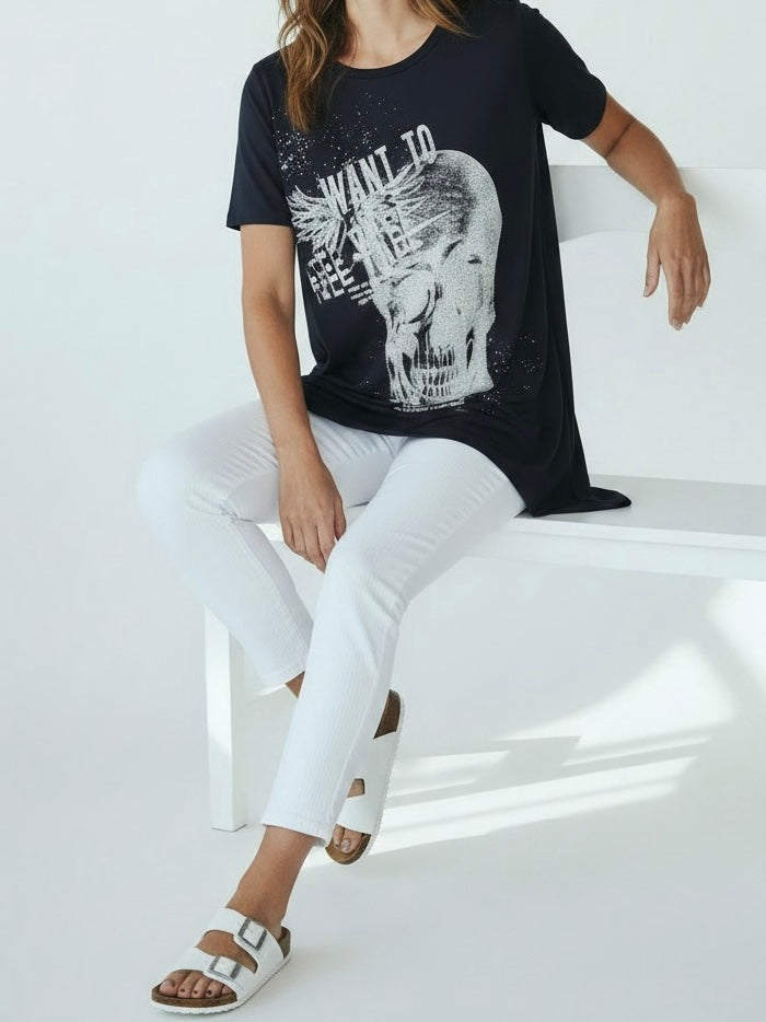 Hochwertiges, extravagantes Shirt „Totenkopf“ „EU-Queen“ in schwarz - weiß