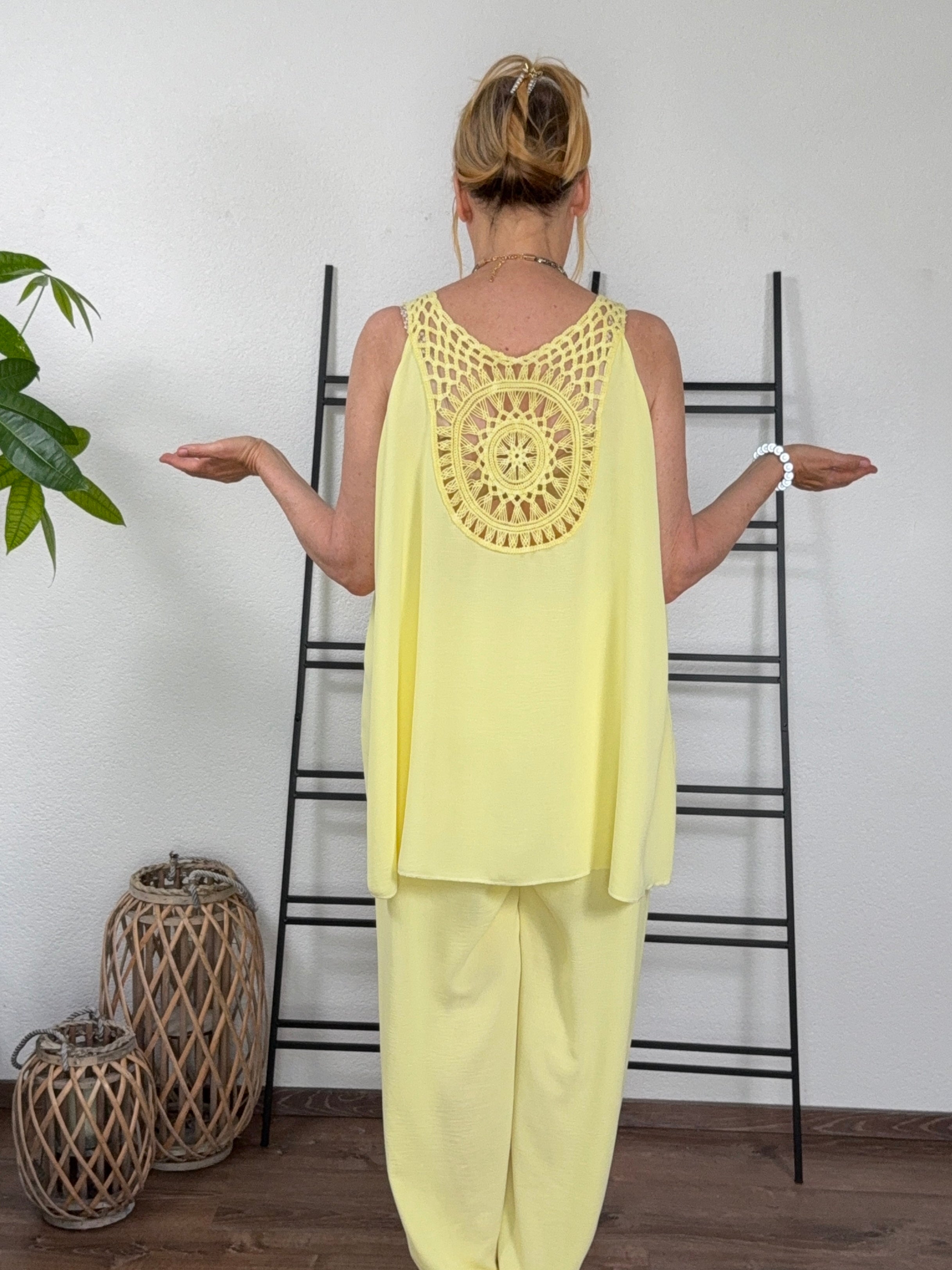 2 tlg. Kombination - Weite Hose und Top mit Spitze in vielen Farben