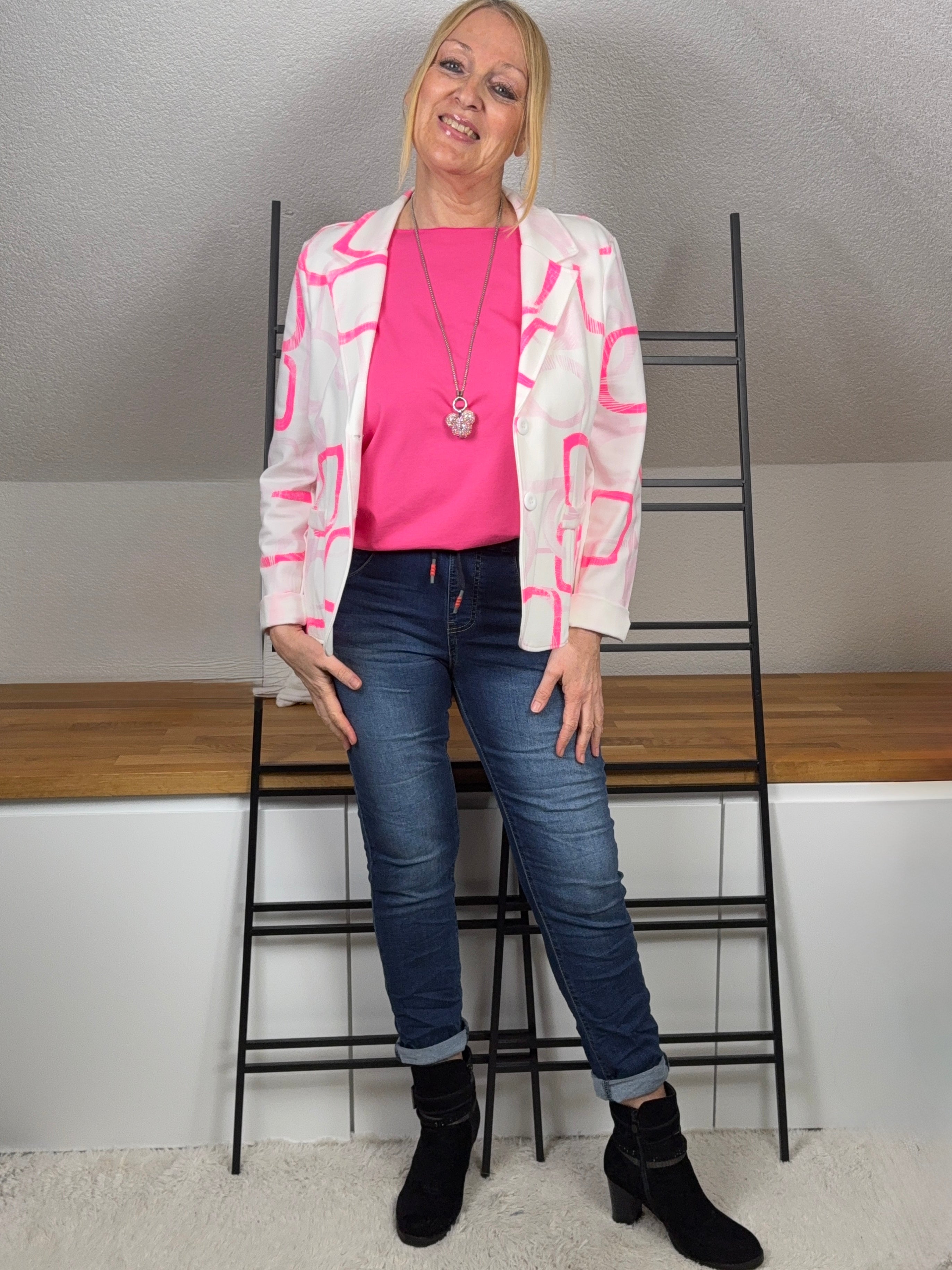 Blazer mit modernem Strukturmuster Einheitsgröße Gr. 38 - 42 in weiß - pink