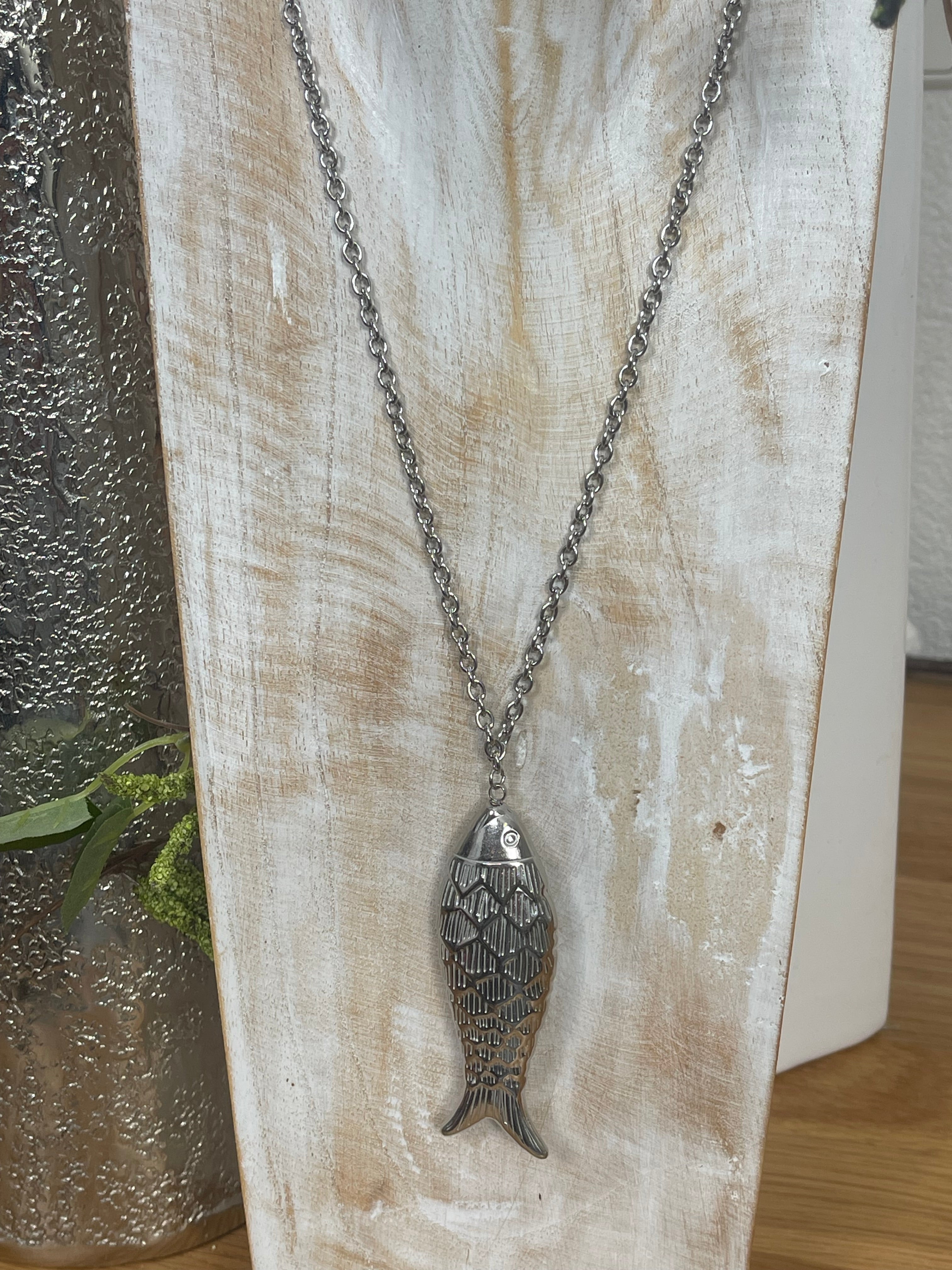 Elegante lange Edelstahl - Kette „Fisch“ in 2 Farben