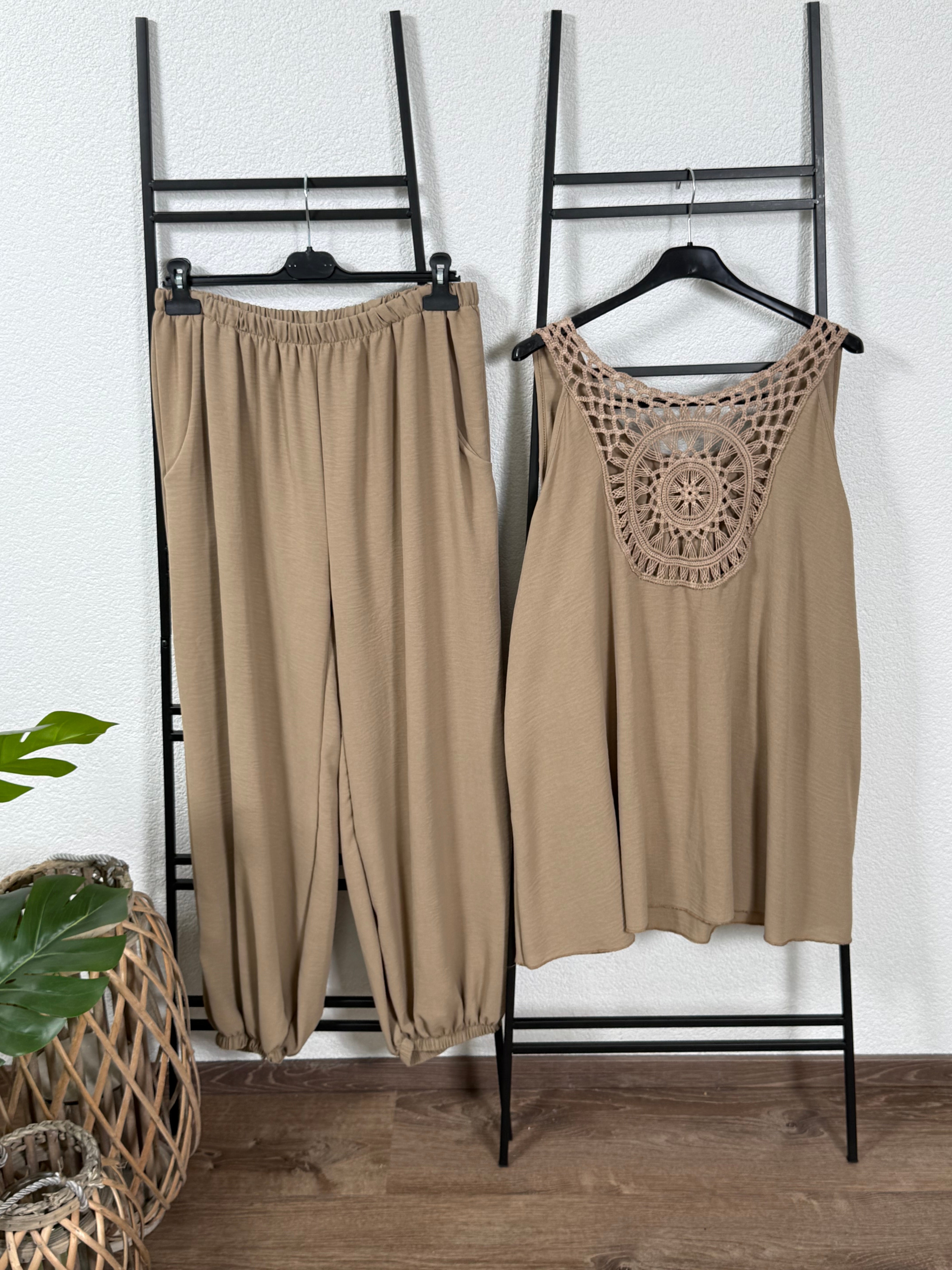 2 tlg. Kombination - Weite Hose und Top mit Spitze in vielen Farben
