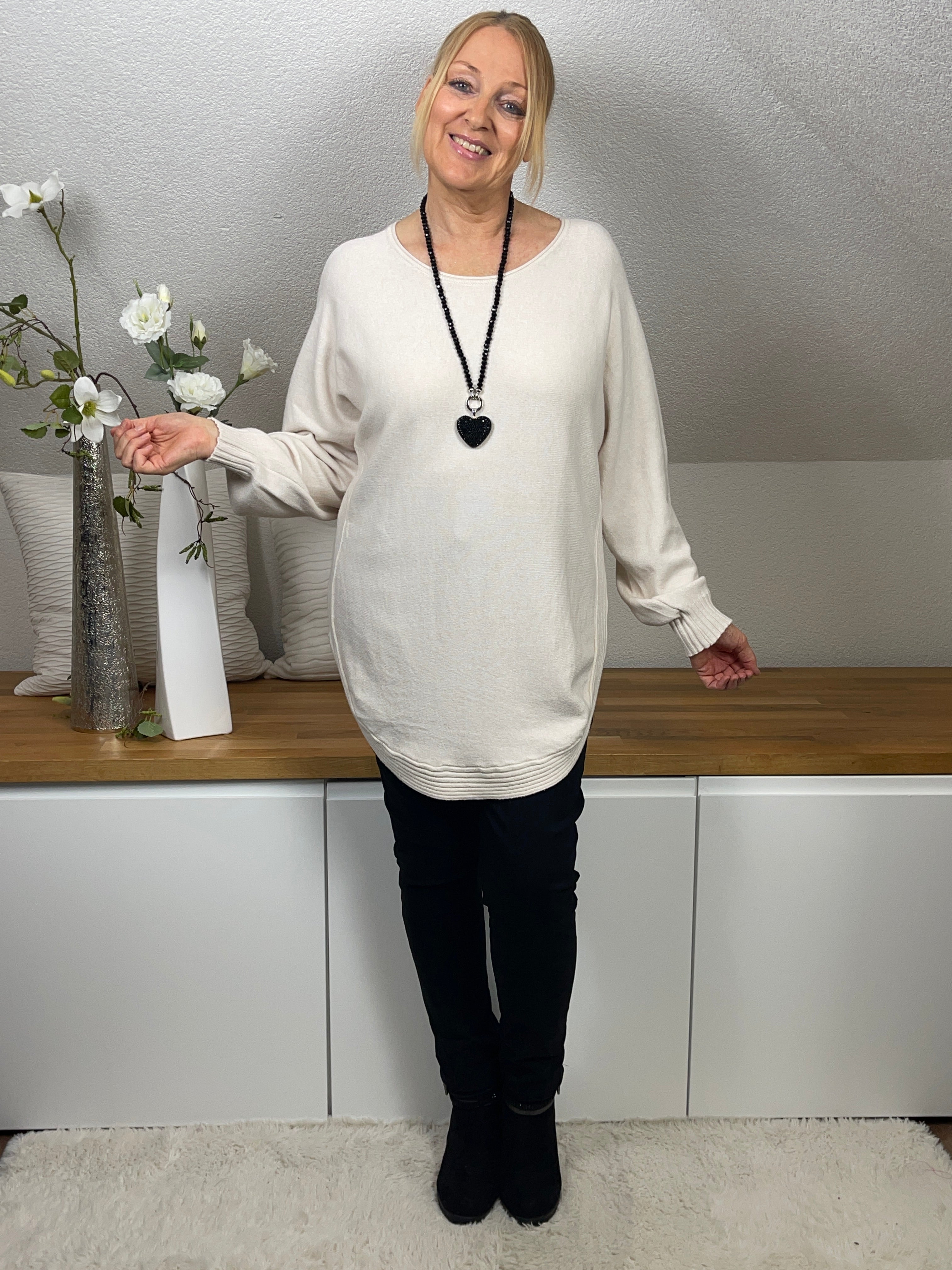 Hochwertiger Damen Feinstrick - Long - Pullover Einheitsgrösse Gr. 38 - 44 in 5 Farben