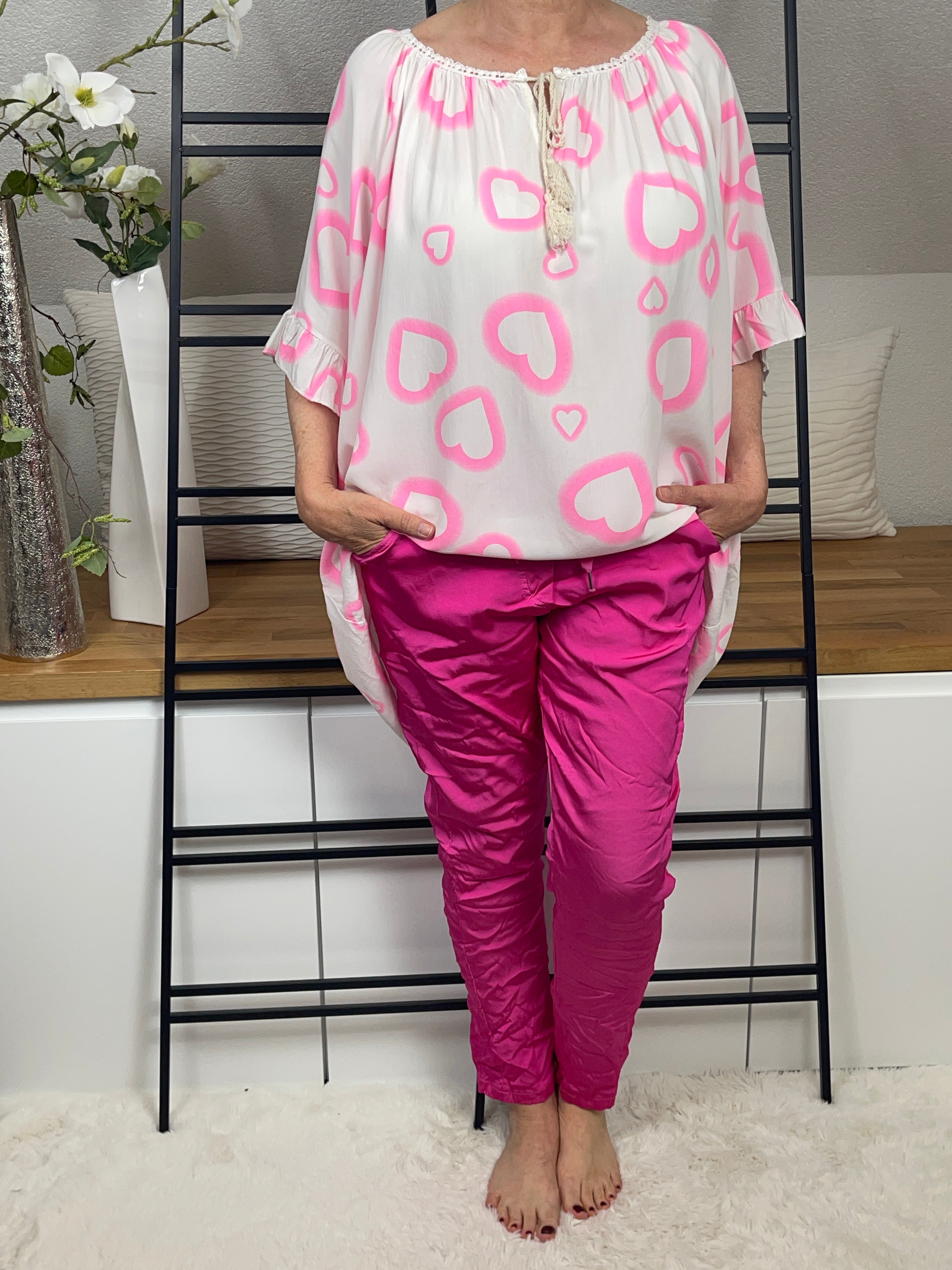 Damen Tunika mit „Herzle“ Einheitsgrösse Gr. 44 - 48+ in 3 Farben