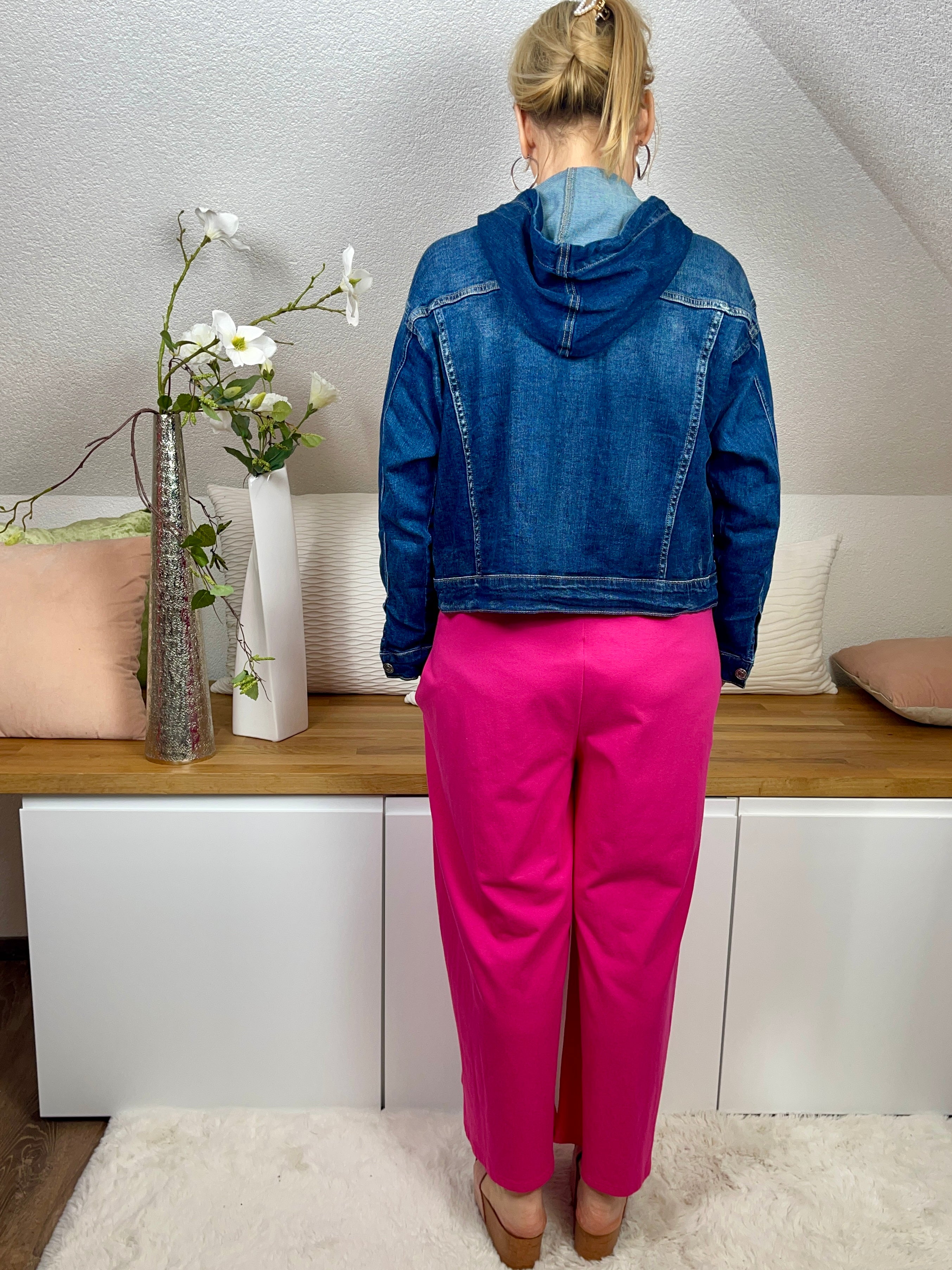 Kurze Jeans - Jacke mit Kapuze Gr. 38 - 44 in blau