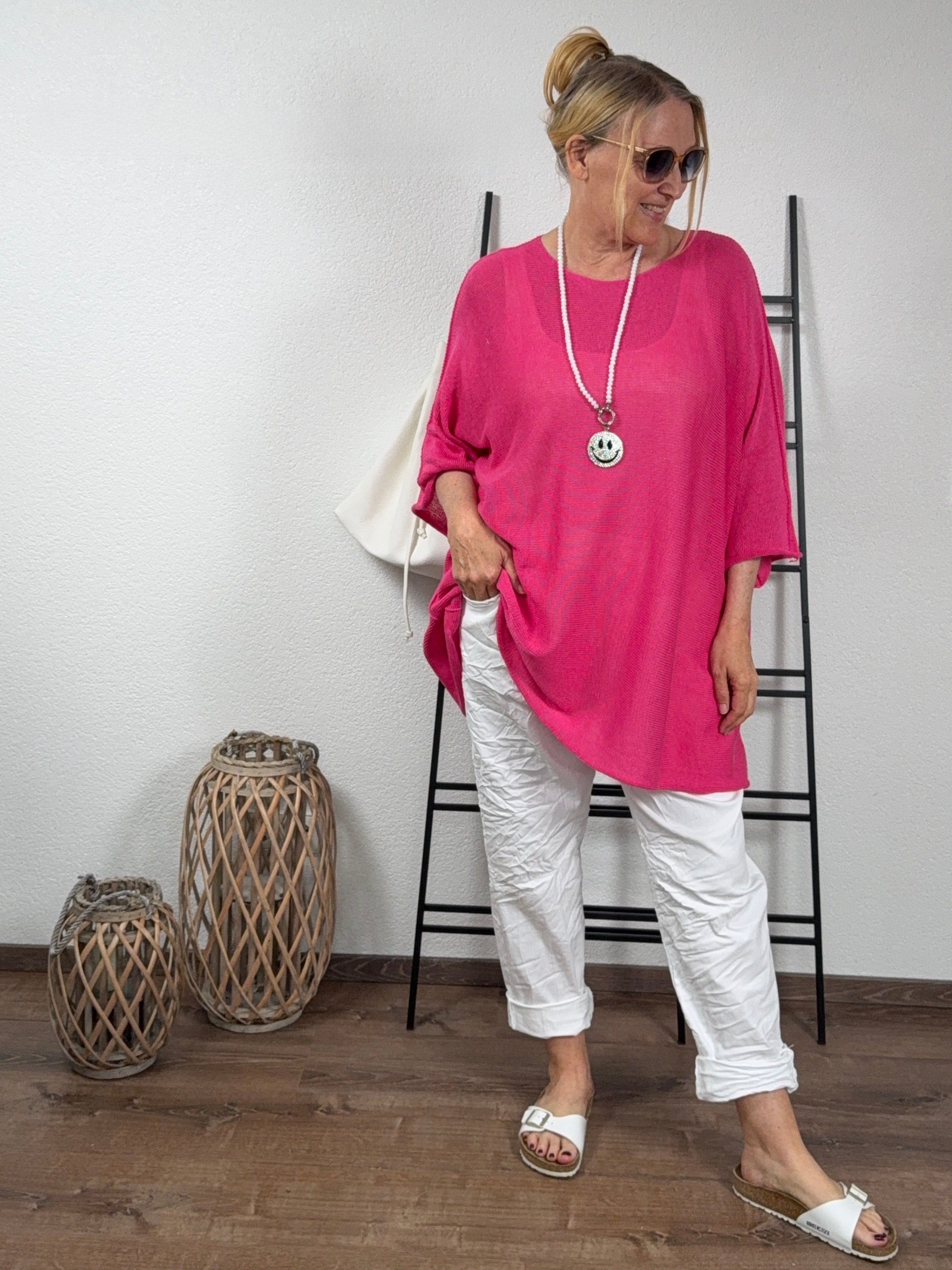 Weiter super leichter Feinstrick Pullover mit 3/4 Arm Einheitsgröße Gr. 44 - 56 in 8 Farben