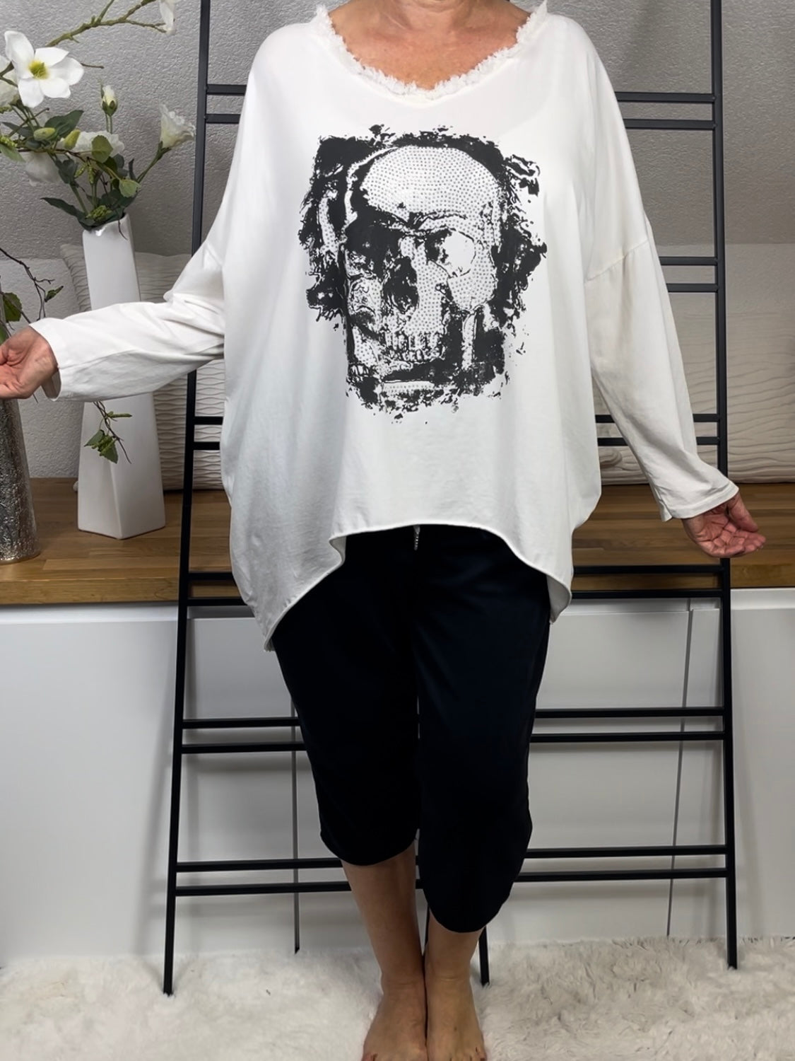 Damen Shirt „Skull“ Einheitsgrösse Gr. 42 - 46 in creme