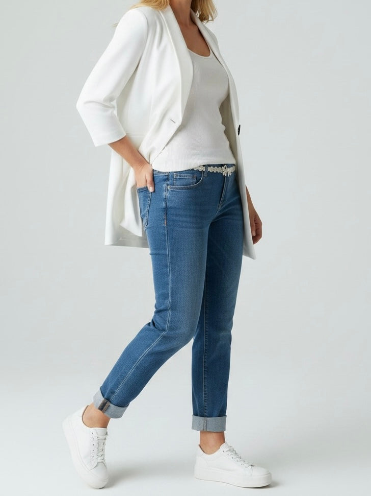 Jeans mit elegantem „Perlengürtel“ Gr. 38 - 48 in blau