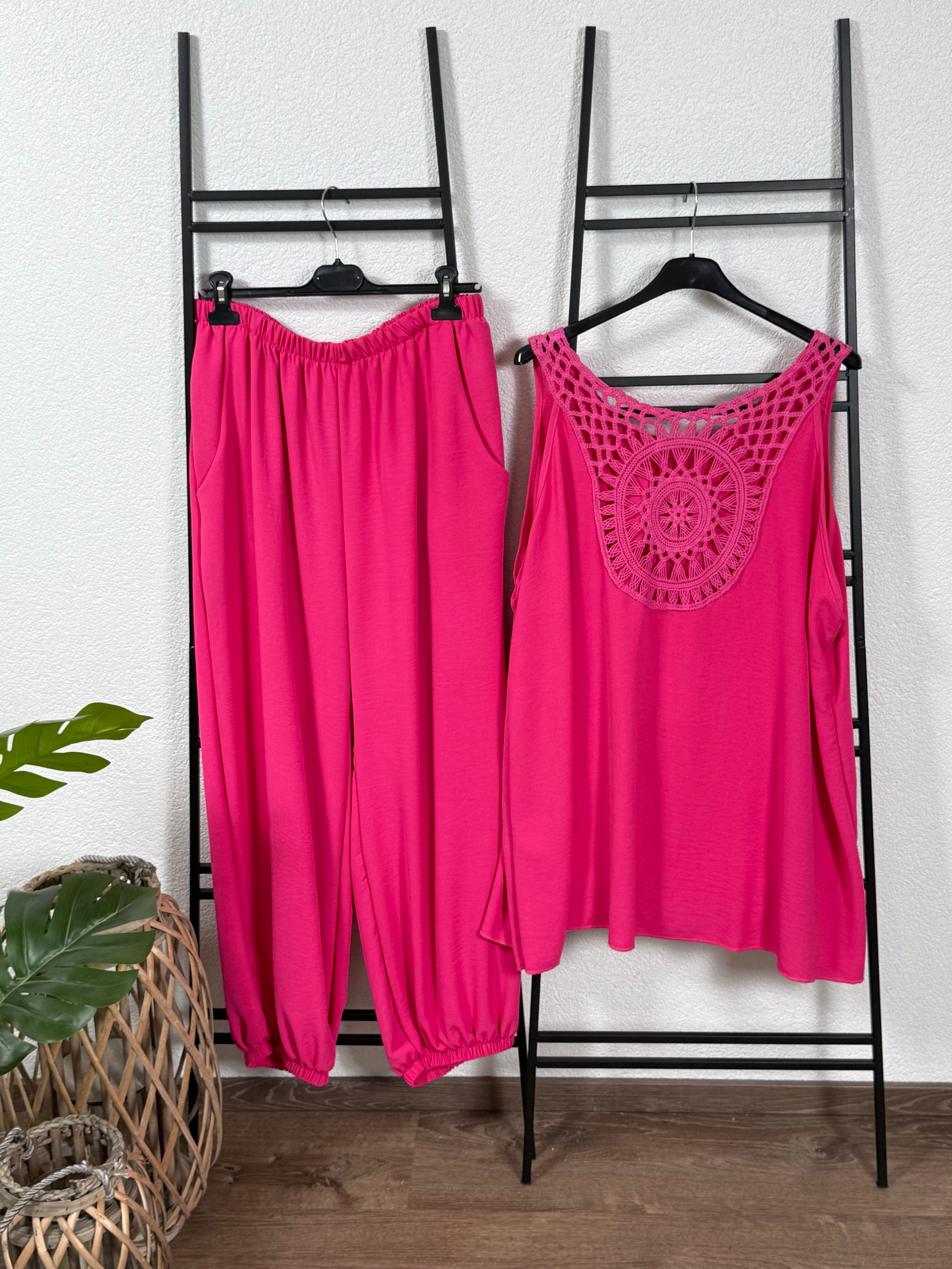 2 tlg. Kombination - Weite Hose und Top mit Spitze in vielen Farben