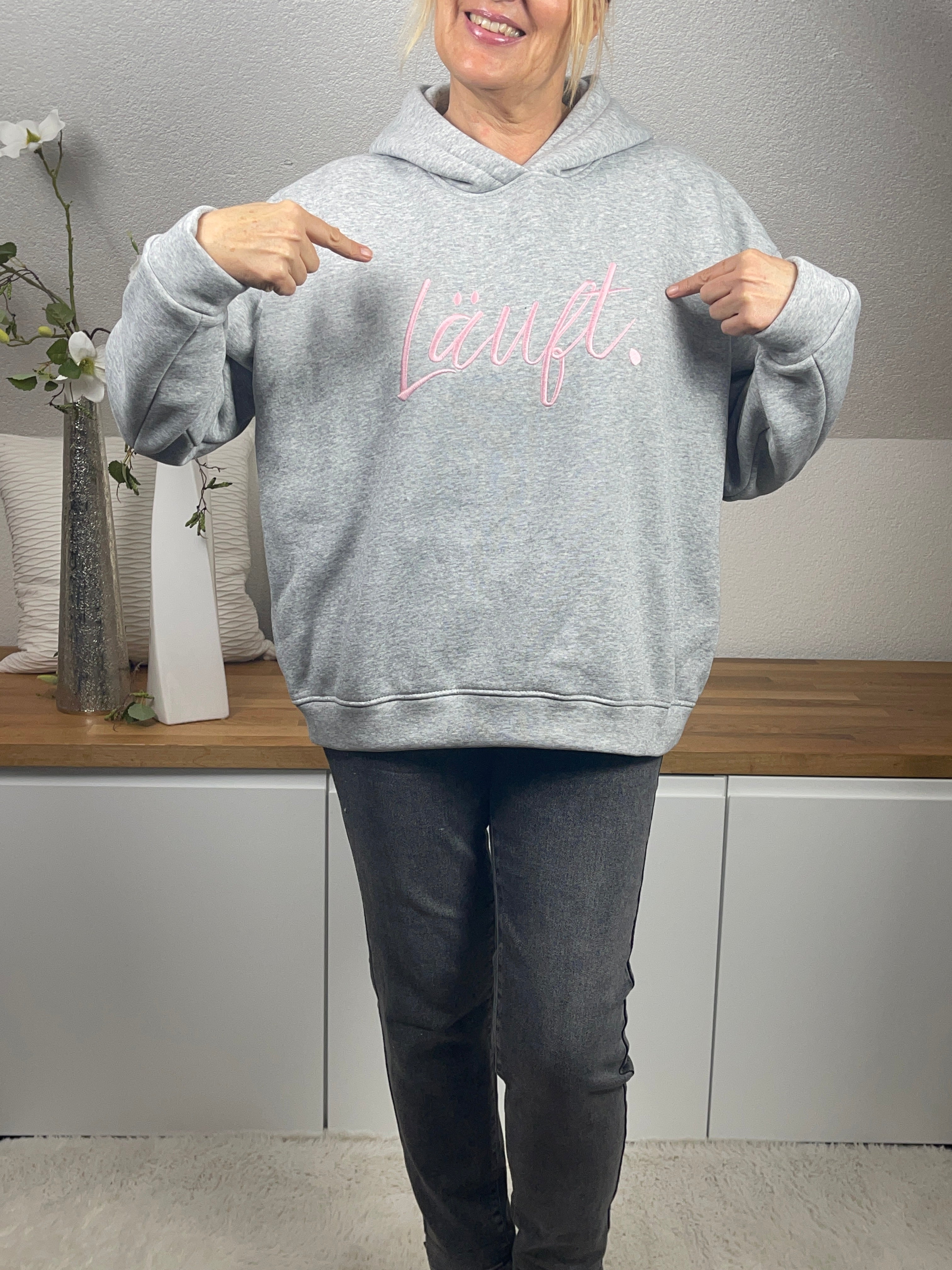 Hochwertiger Damen Hoodie „Läuft“ Einheitsgrösse Gr. 36 - 44 in 2 Farben