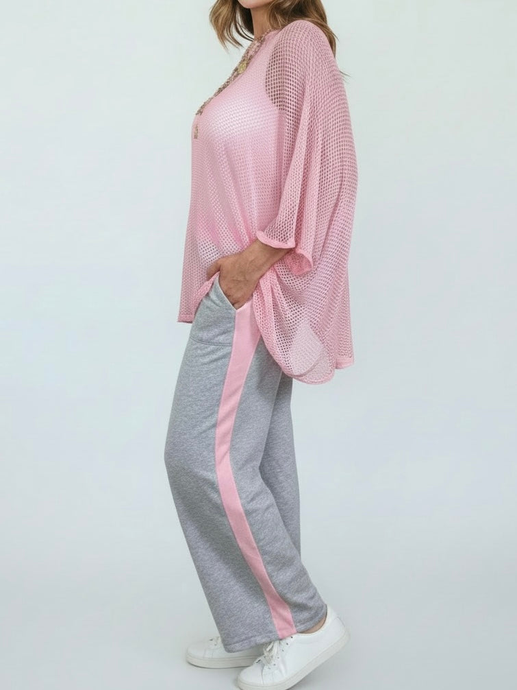 Trendige Sweat - Hose mit breitem Bund und Galonstreifen in 6 Farben