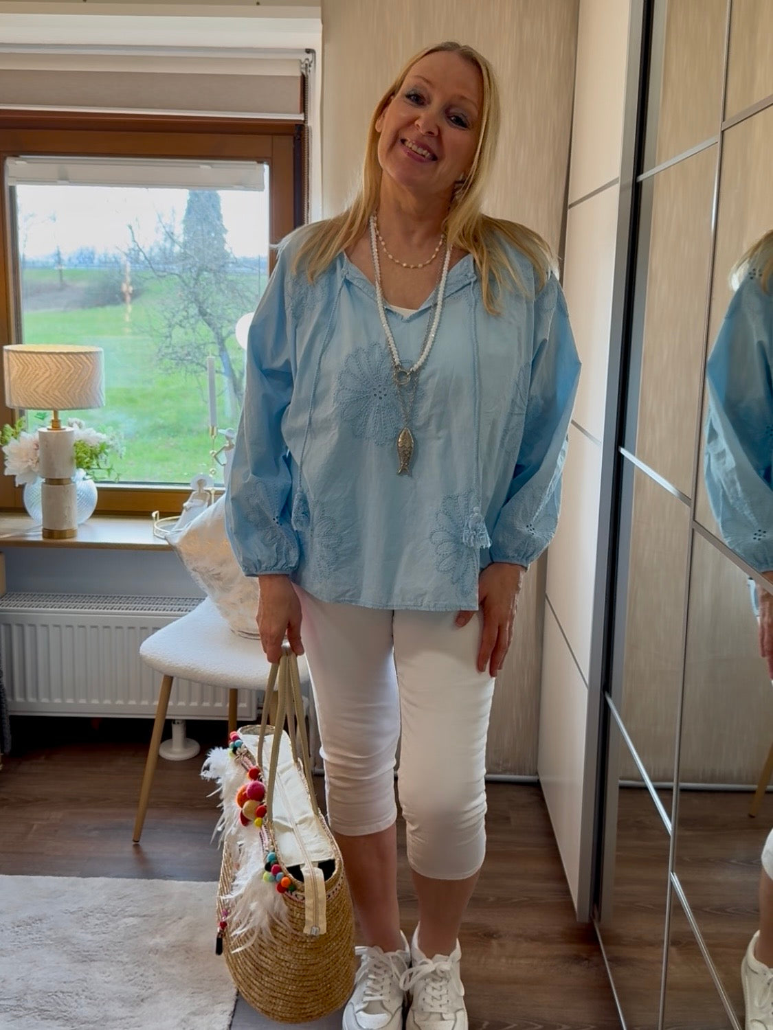 Tunika „Flower“ Einheitsgröße Gr. 38 - 42 in hellblau