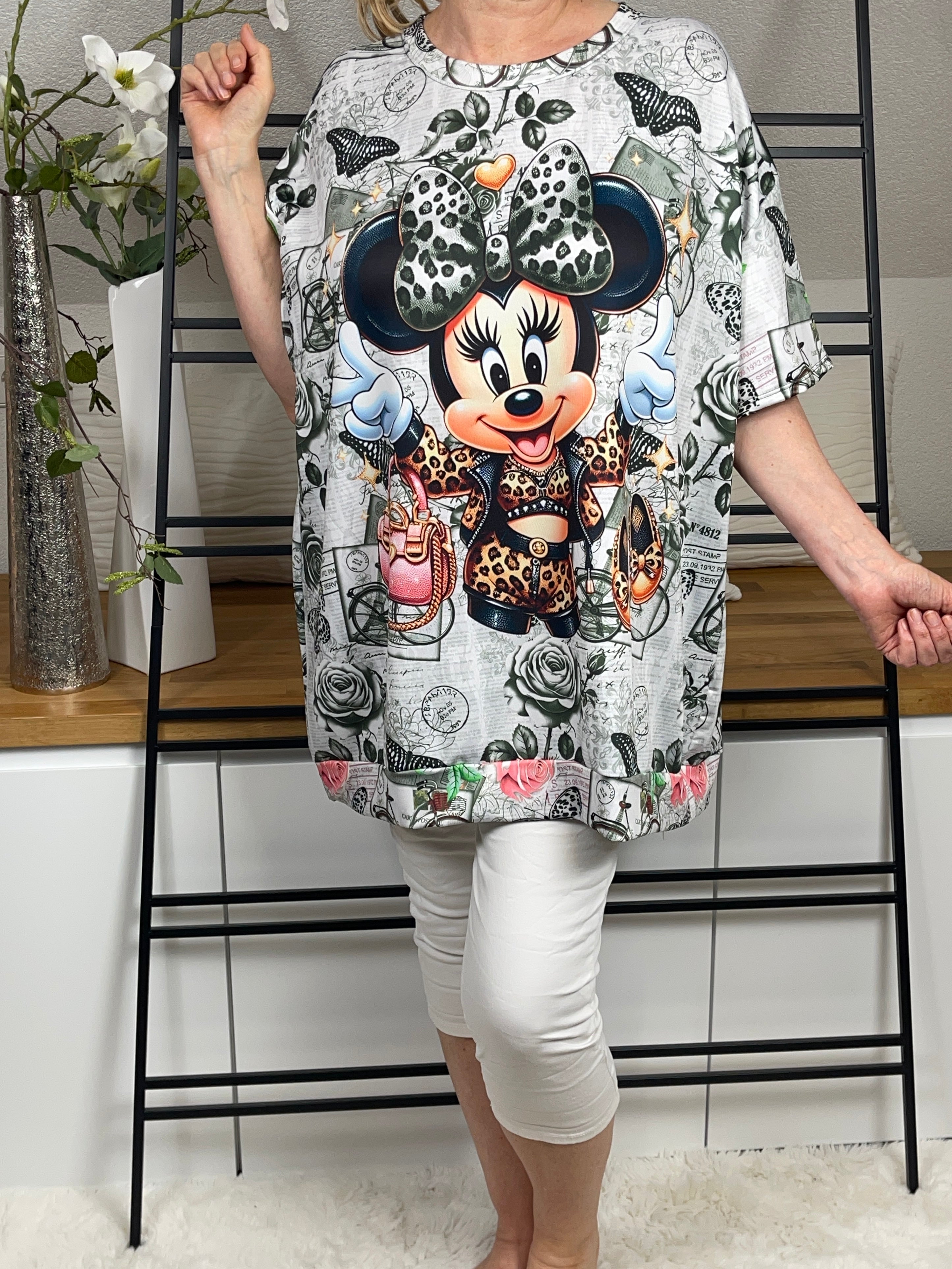 !!!!KEINE RETOURE MÖGLICH!!!! Damen - Tunika - Shirt „Minney“ mit Animal Flower Print Einheitsgrösse Gr. 38 - 48 in 6 Farben