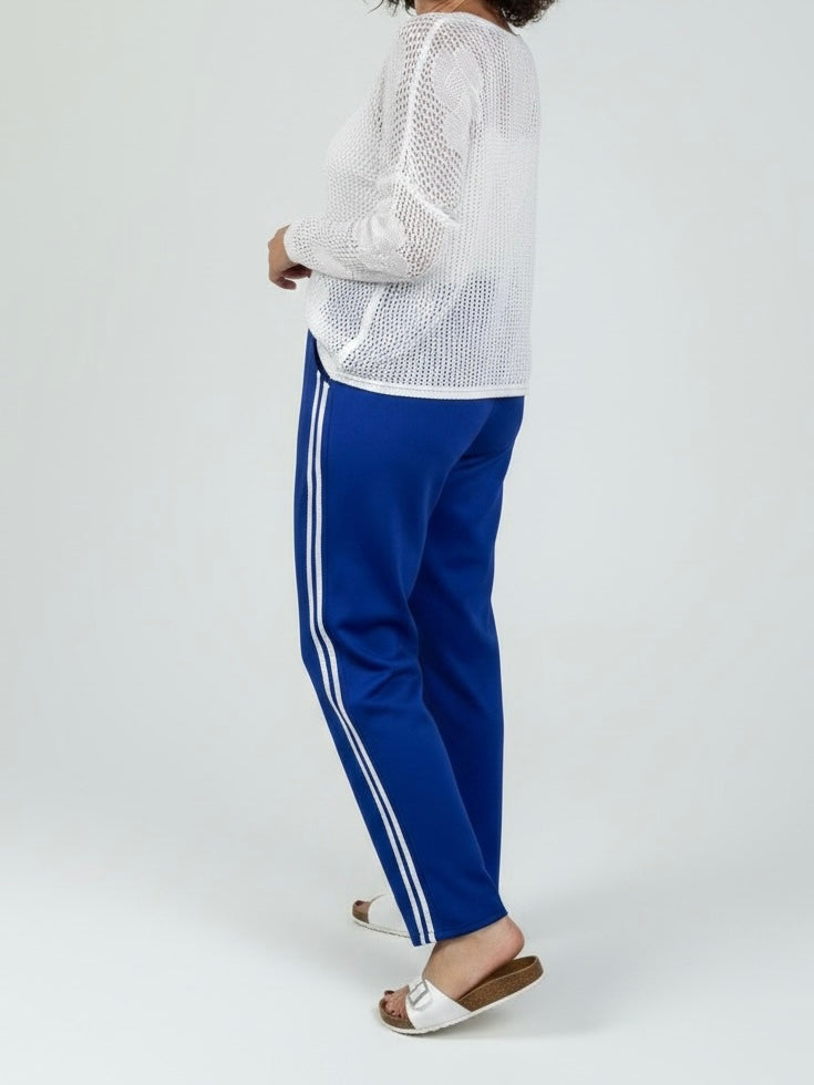 Elastische Bundfalten - Hose mit Galonstreifen und Gürtel in 2 Farben