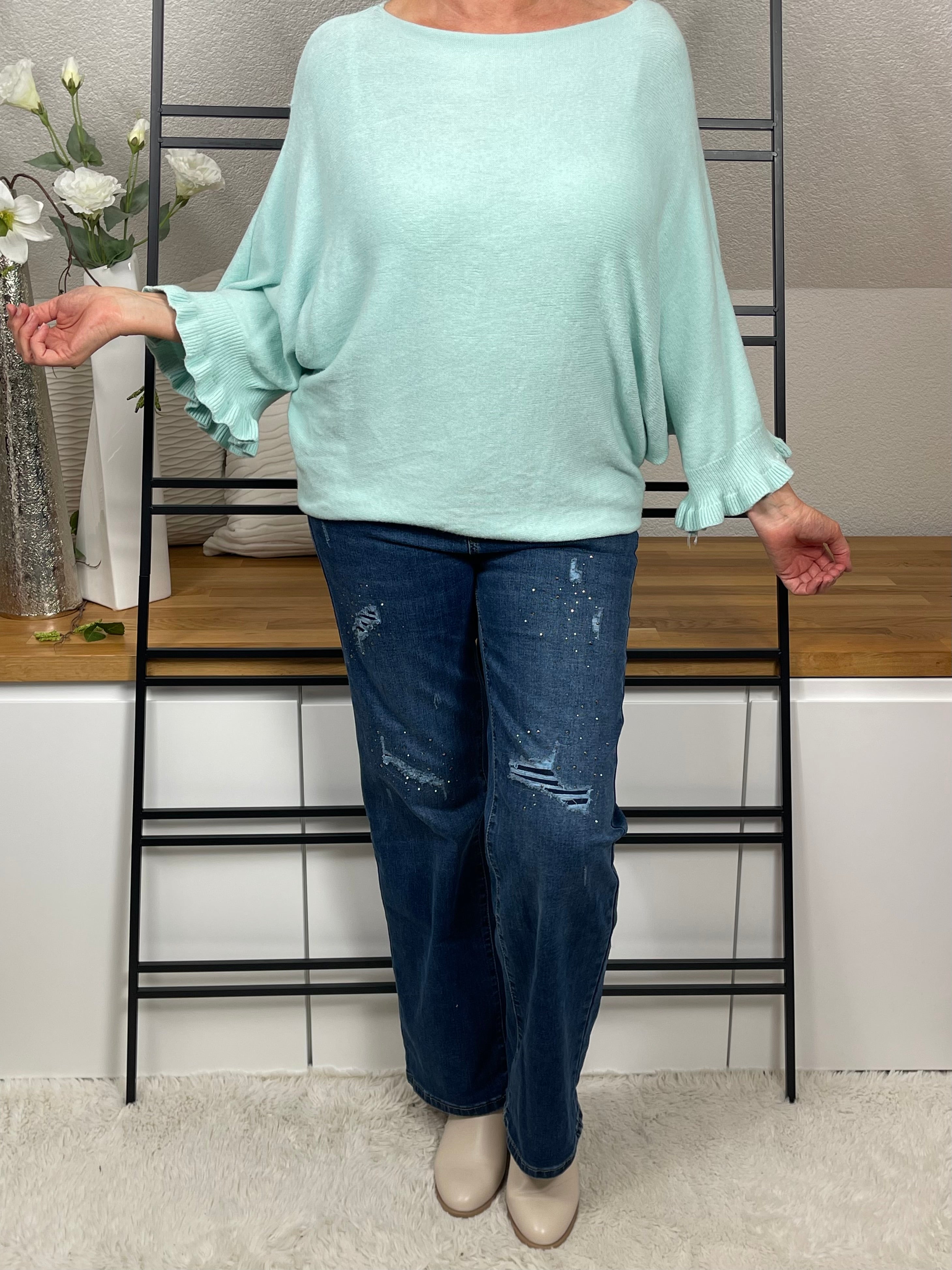 Damen - Feinstrick - Pullover mit Rüschen Einheitsgrösse Gr. 36 - 46/48 in 4 Farben