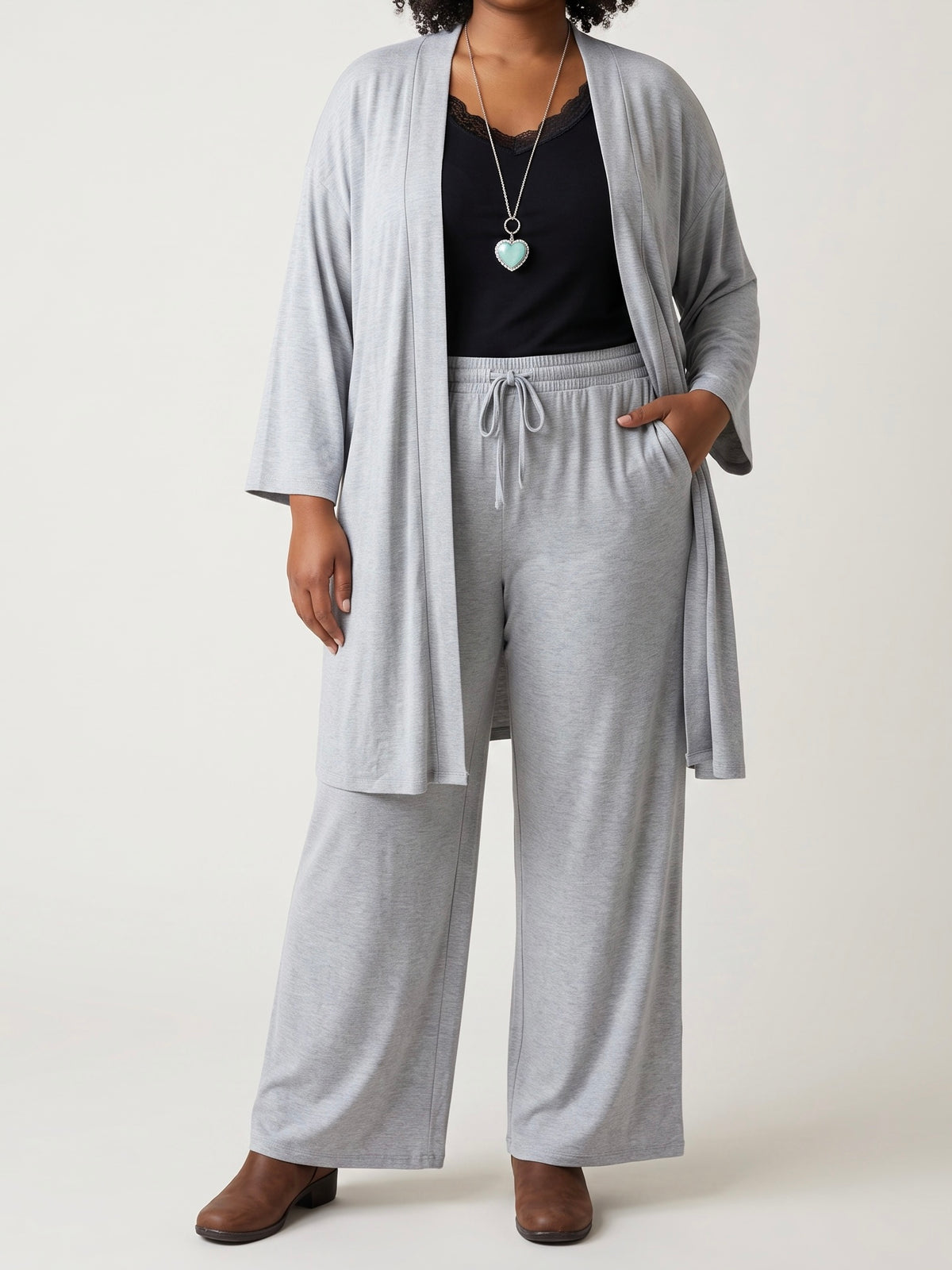 2 tlg. Feinstrick - Kombination - Hose mit elastischem Bund und Cardigan in 3 Farben