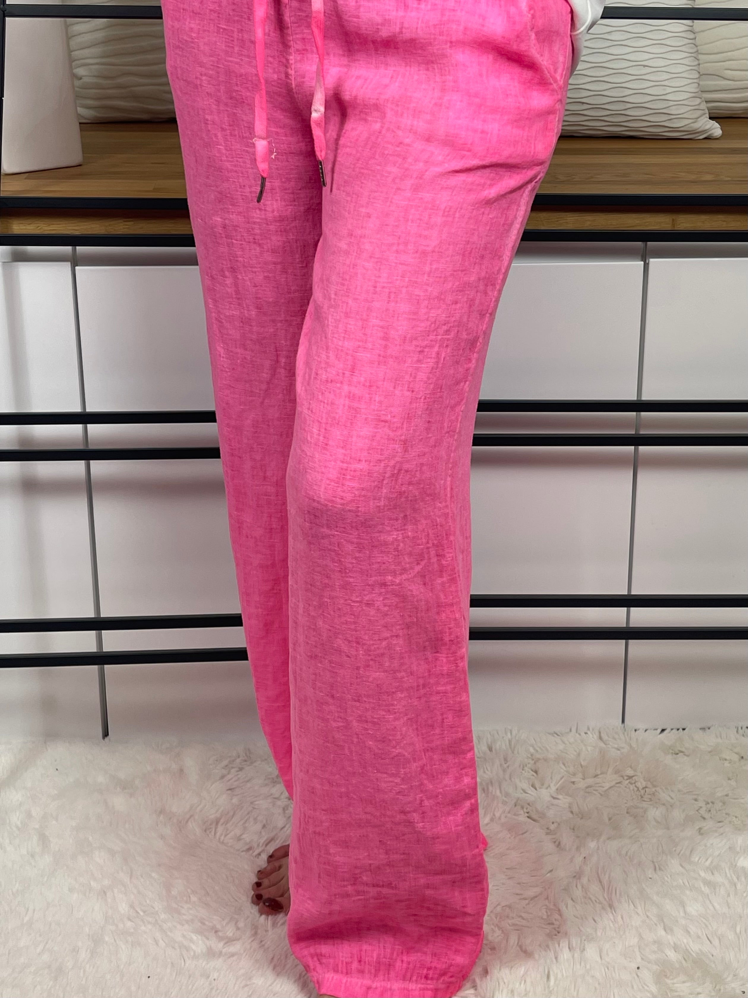Schicke Damen - Marlene Leinenhose Einheitsgrösse Gr. 36 - 40 in pink