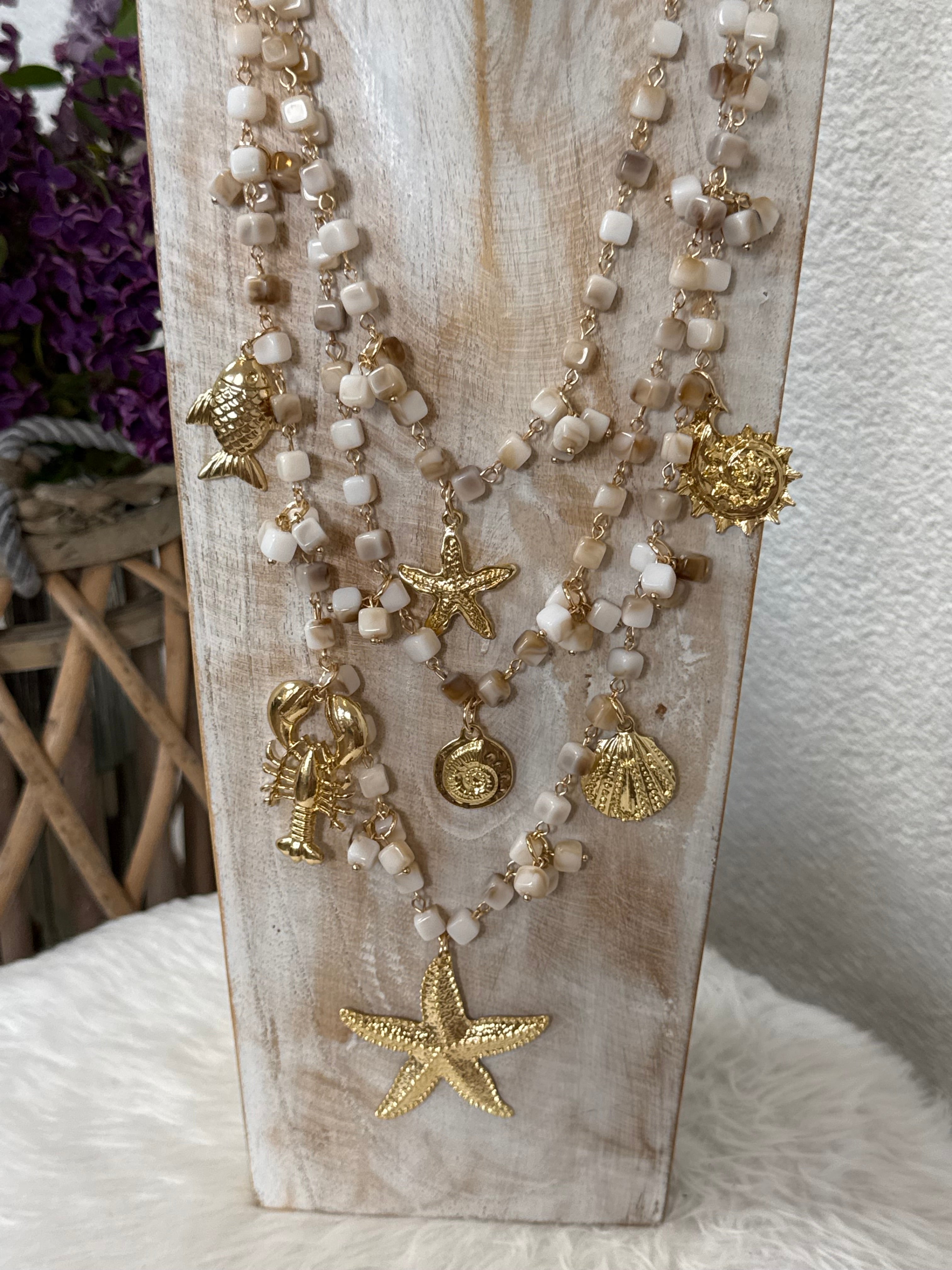 Kette „Boho“ maritim in weiß - beige - gold