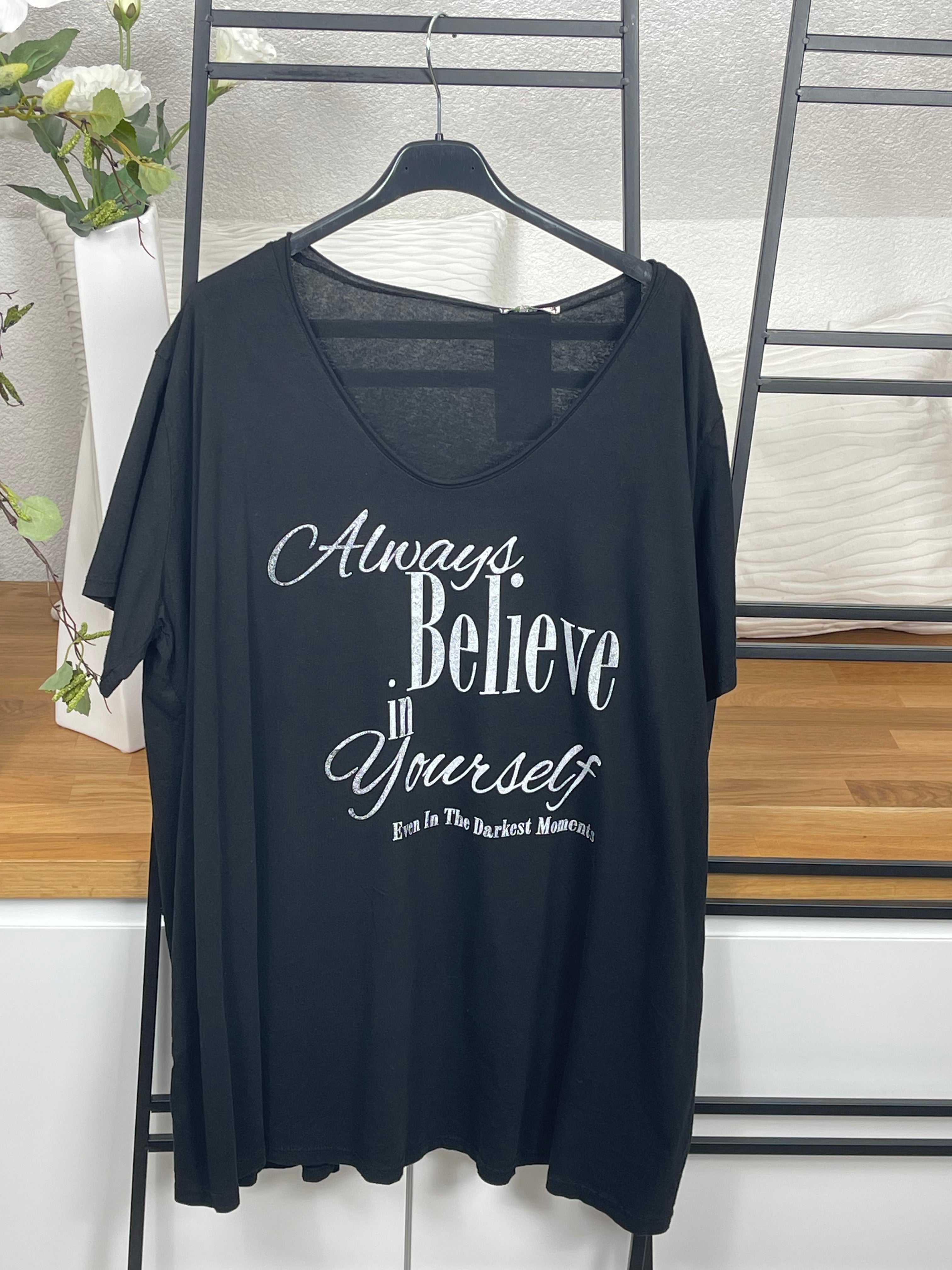 !!!!KEINE RETOURE MÖGLICH!!!! Damen T - Shirt „Believe“ Einheitsgrösse Gr. 38 - 46/48 in 3 Farben
