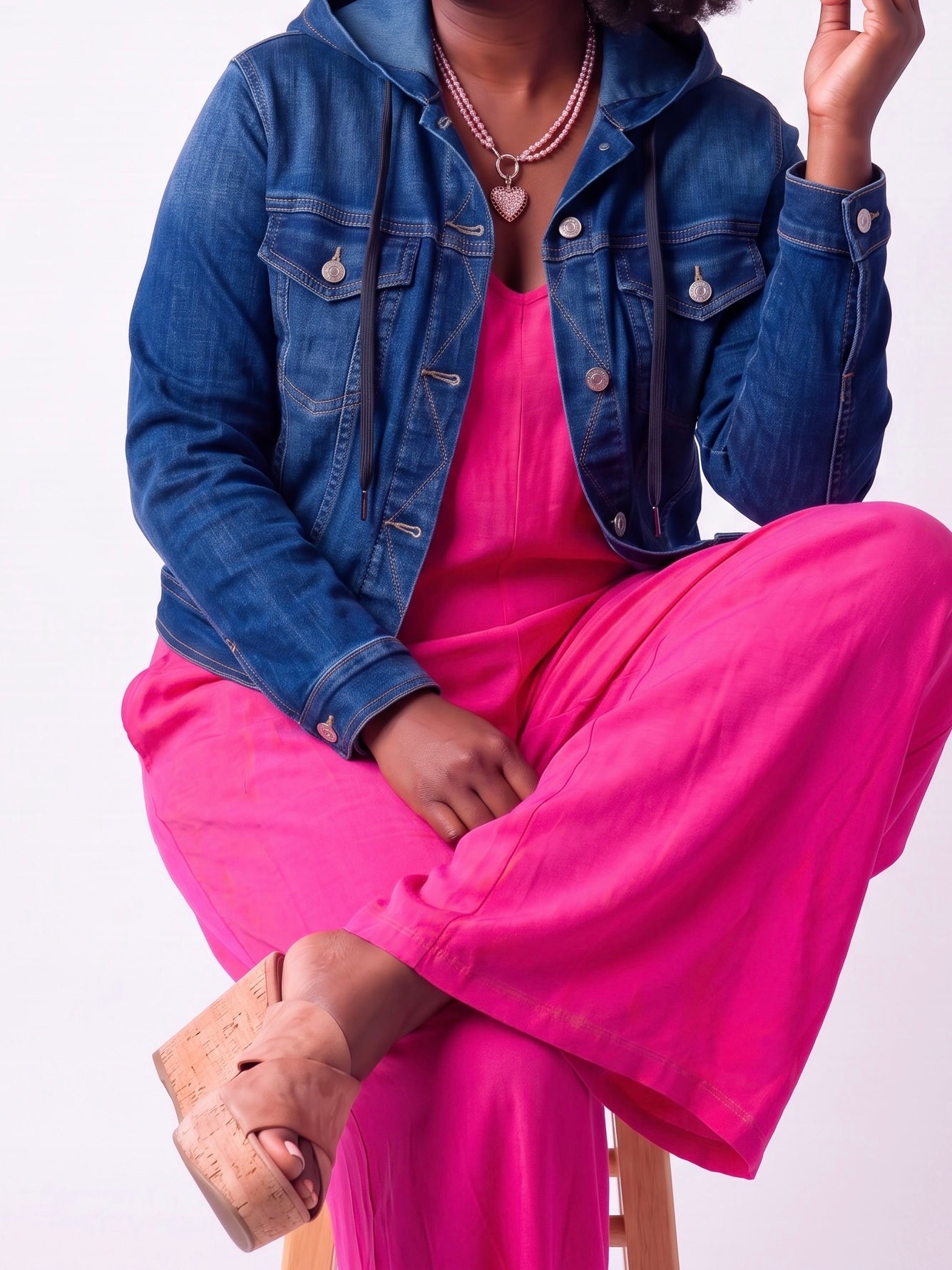 Kurze Jeans - Jacke mit Kapuze in blau