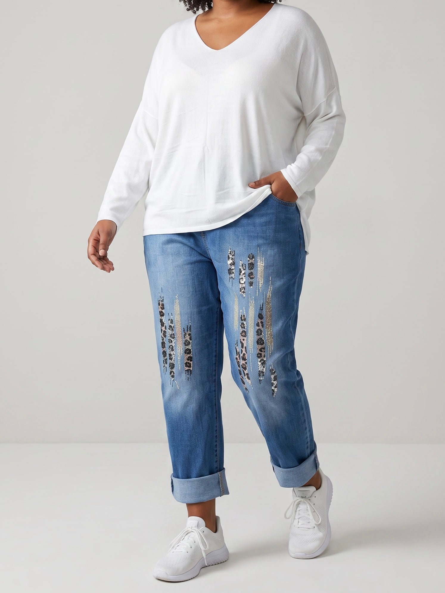 Jeans „Sienna Leo“ mit Kordelzug und tollem Glitzer - Leoprint in blau